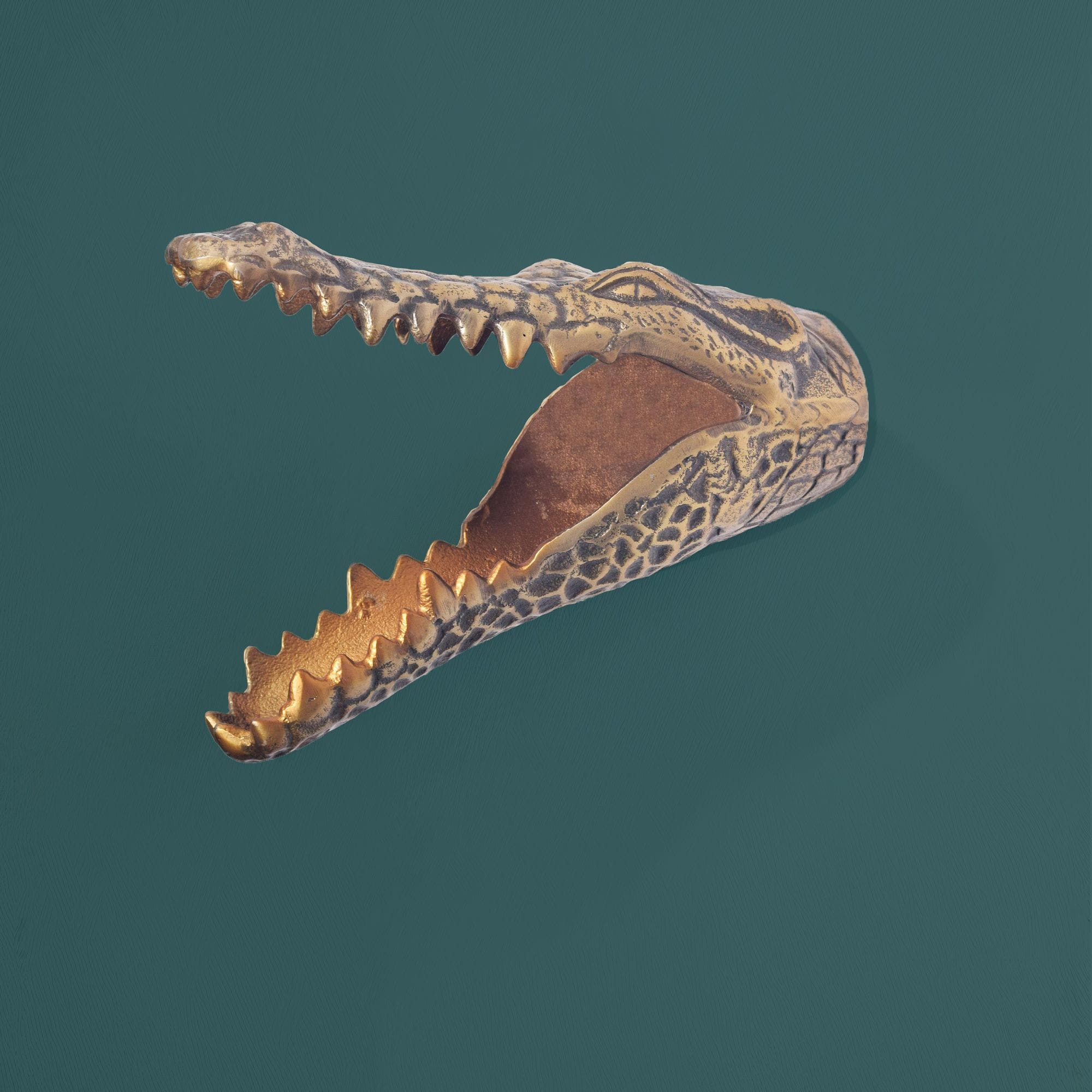 Wanddekoration Krokodil Aluminium 31 cm Wandobjekt goldfarben modern Tiermotiv - Bild 1