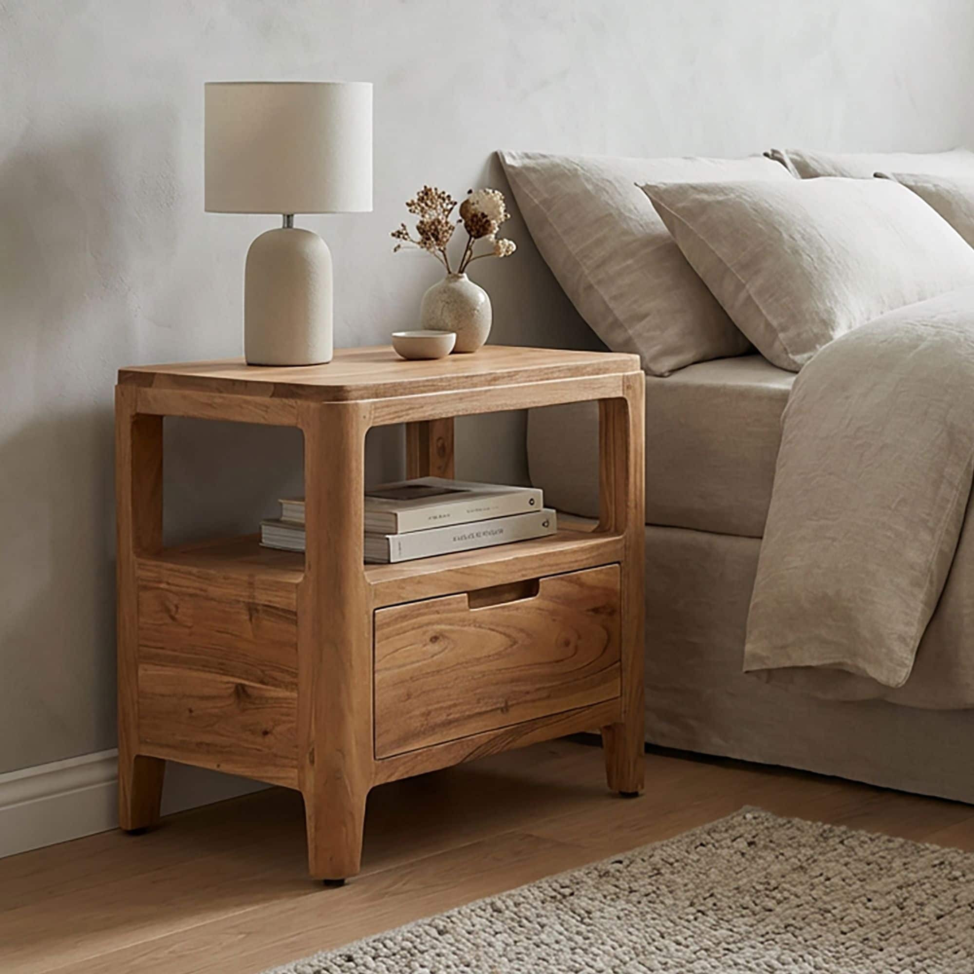 Nachttisch Massivholz Nachtkonsole Schublade Nachtk&auml;stchen Nachtschrank Modern - Bild 1