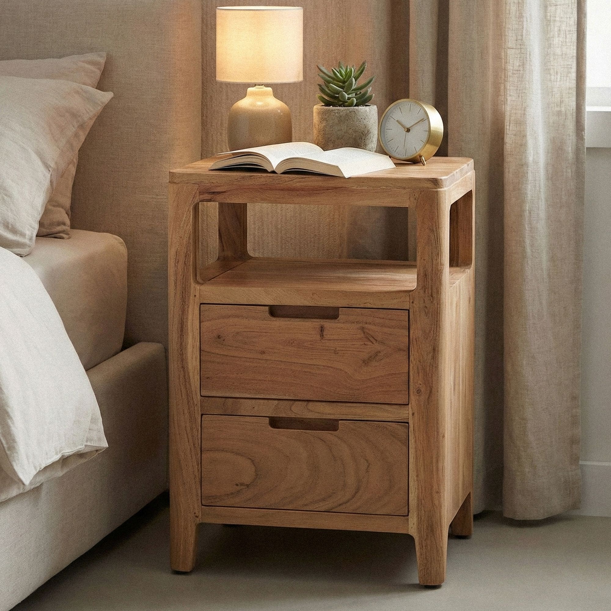 Nachttisch Massivholz Nachtkonsole Nachtk&auml;stchen Schublade Nachtschrank Modern - Bild 1