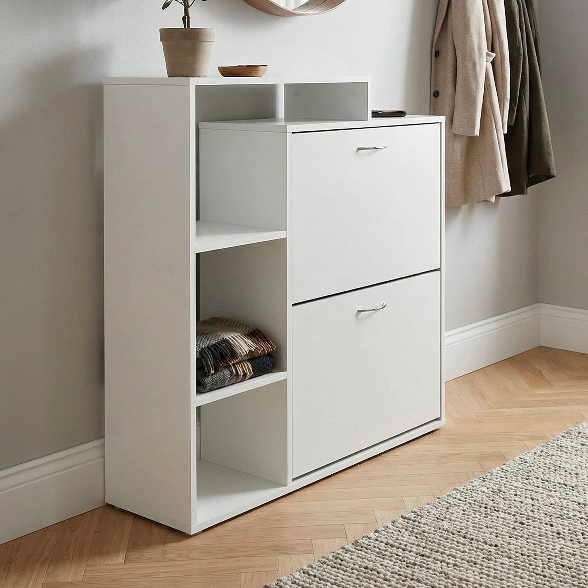 Schuhkipper Holz 2 F&auml;cher Wei&szlig; 12 Paar Schuhe Schuhschrank Schuhkommode Ablage - Bild 1