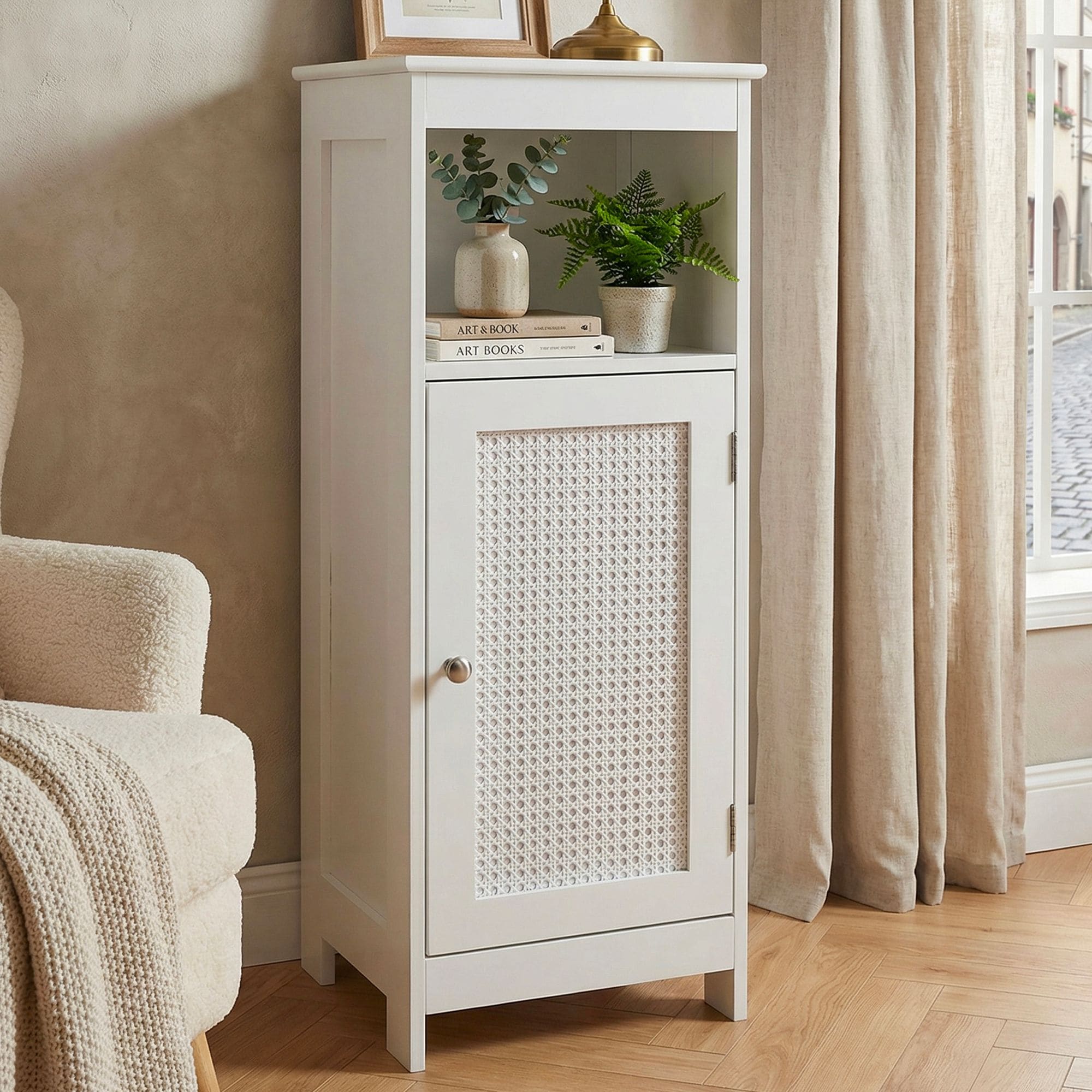 Standregal Wei&szlig; Wohnregal Nischenregal Stauraumregal Kleiner Schrank - Kommode - Bild 1