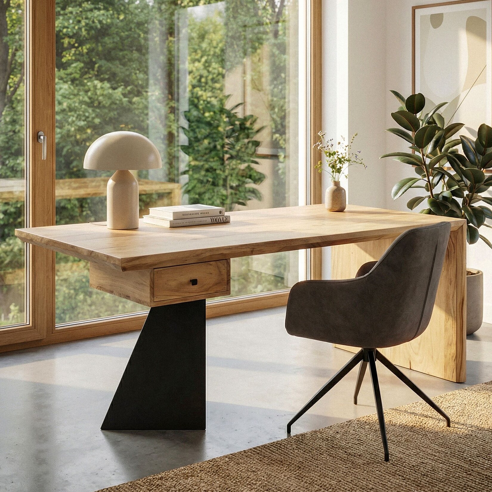 Schreibtisch 180 cm Massivholz Schublade Industrial Bürotisch Natur Holztisch