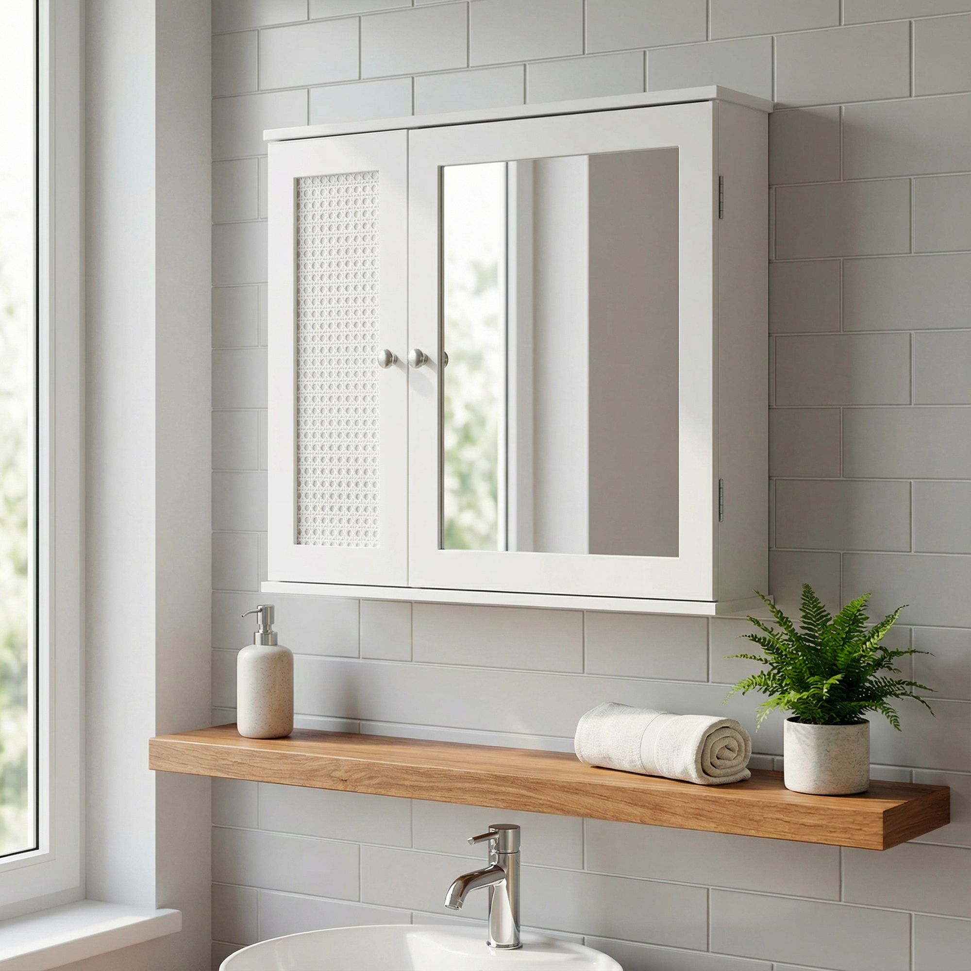 H&auml;ngeschrank Wei&szlig; 60cm Badezimmer Wandschrank Spiegelschrank Wandschrank Bad - Bild 1