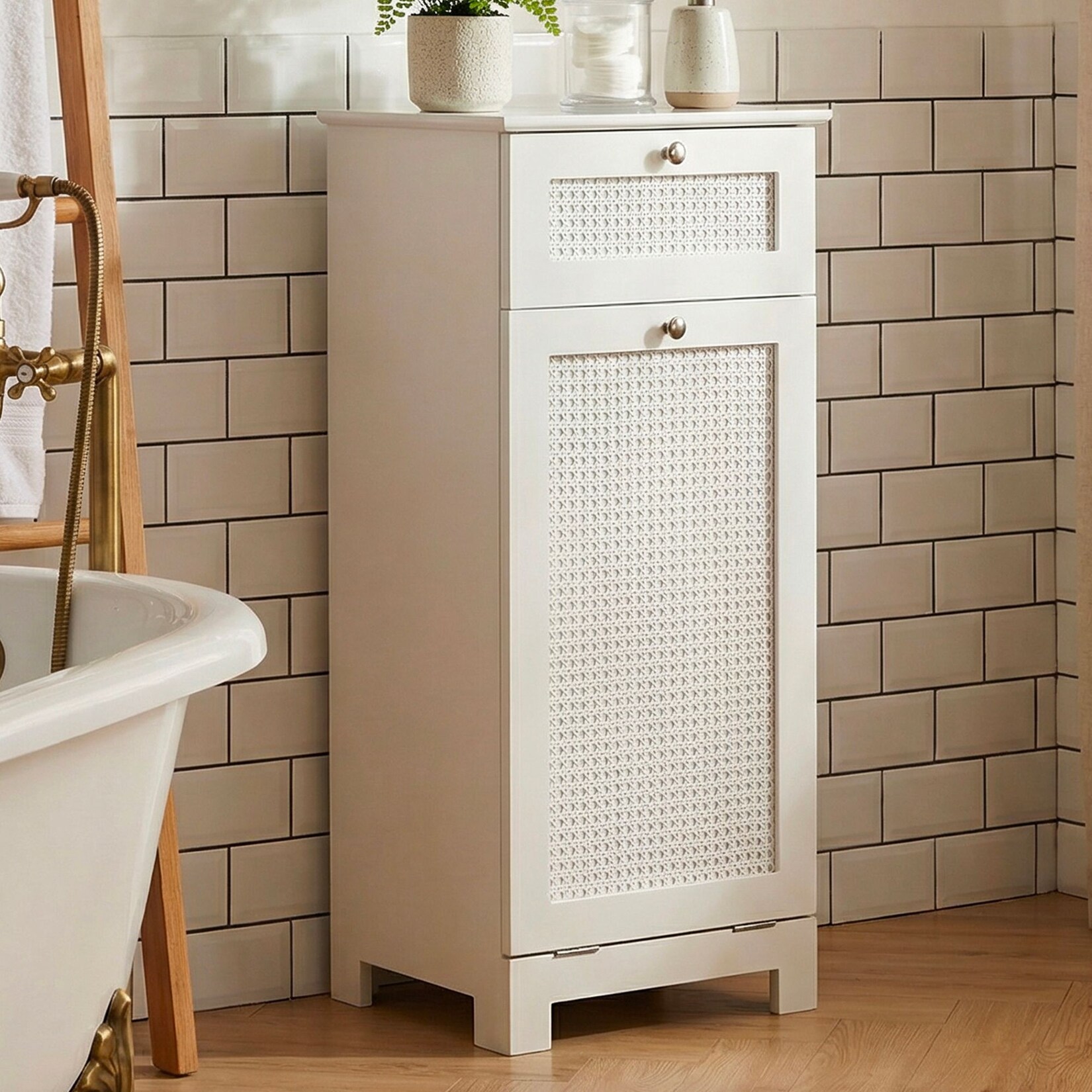 Wäschesammler 38x90x40cm Weiß Nischenschrank Wäschekipper Wäscheschrank Bad