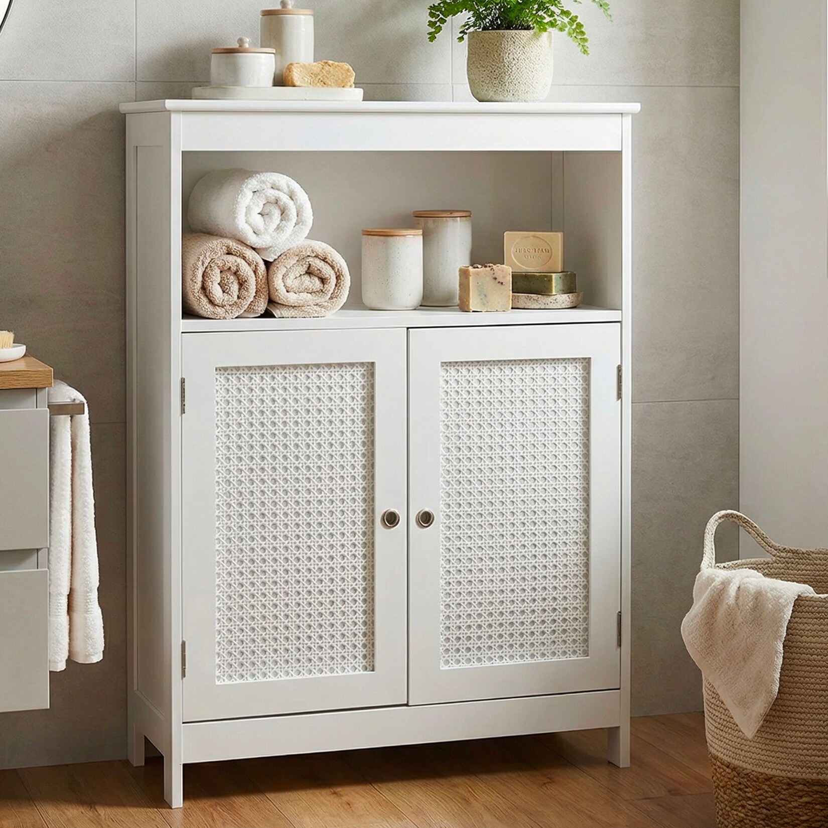 Badschrank Weiß Badezimmerschrank Türen & Ablage Badezimmerregal Regal für Bad | 04251757734267