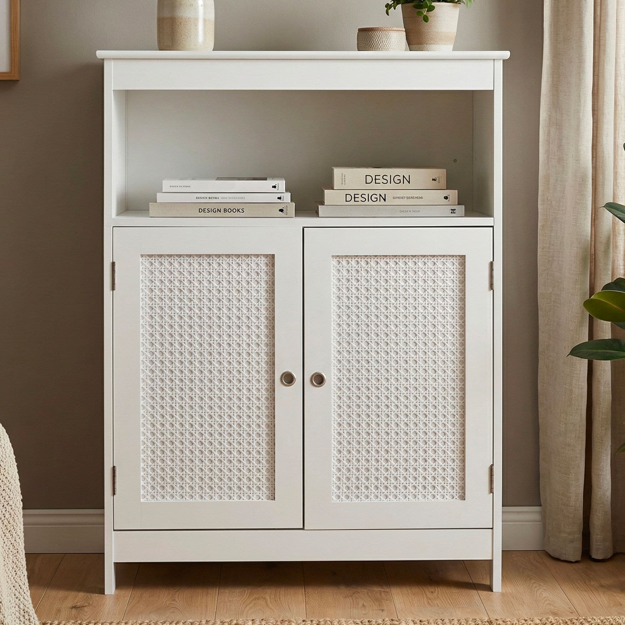 Standregal Wei&szlig; Wohnregal T&uuml;ren Wiener Geflecht Stauraumregal Schrank Kommode - Bild 1