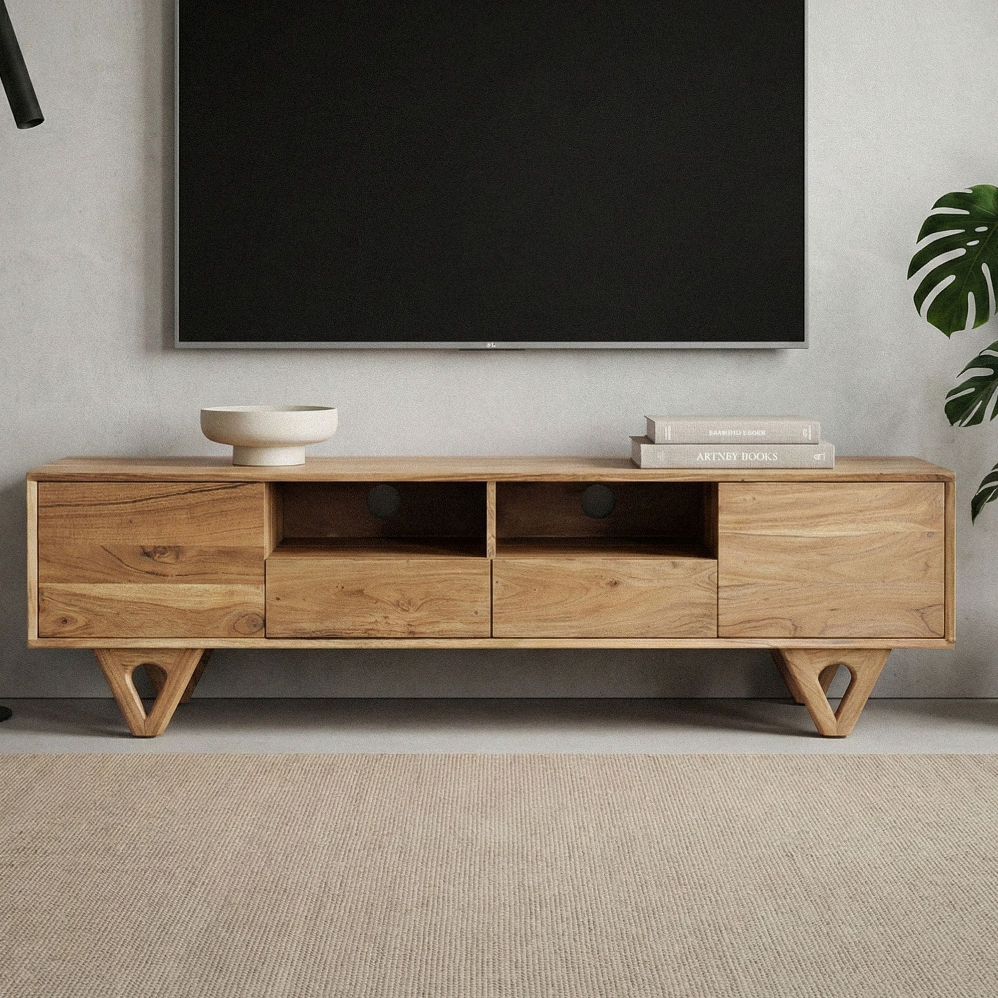 Lowboard Massivholz TV Board 160cm Fernsehunterschrank Fernsehkommode Schubladen - Bild 1
