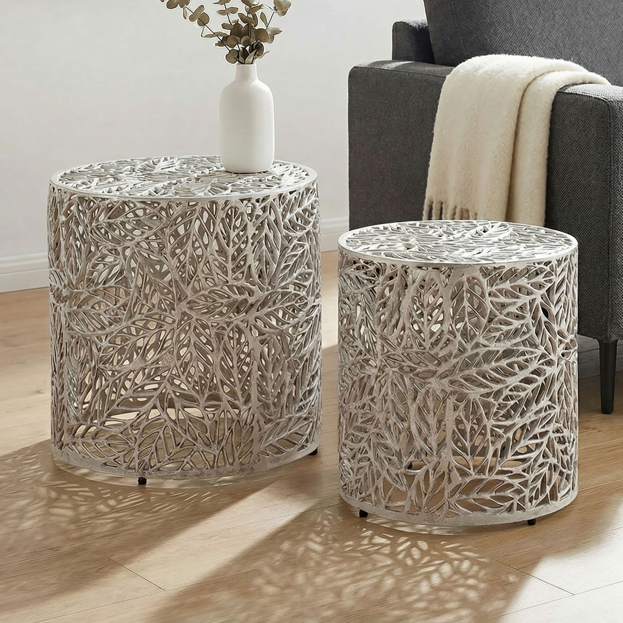 Satztisch 2er Set Metall silber Beistelltisch Dekotisch Couchtisch Aluminium Alu - Bild 1