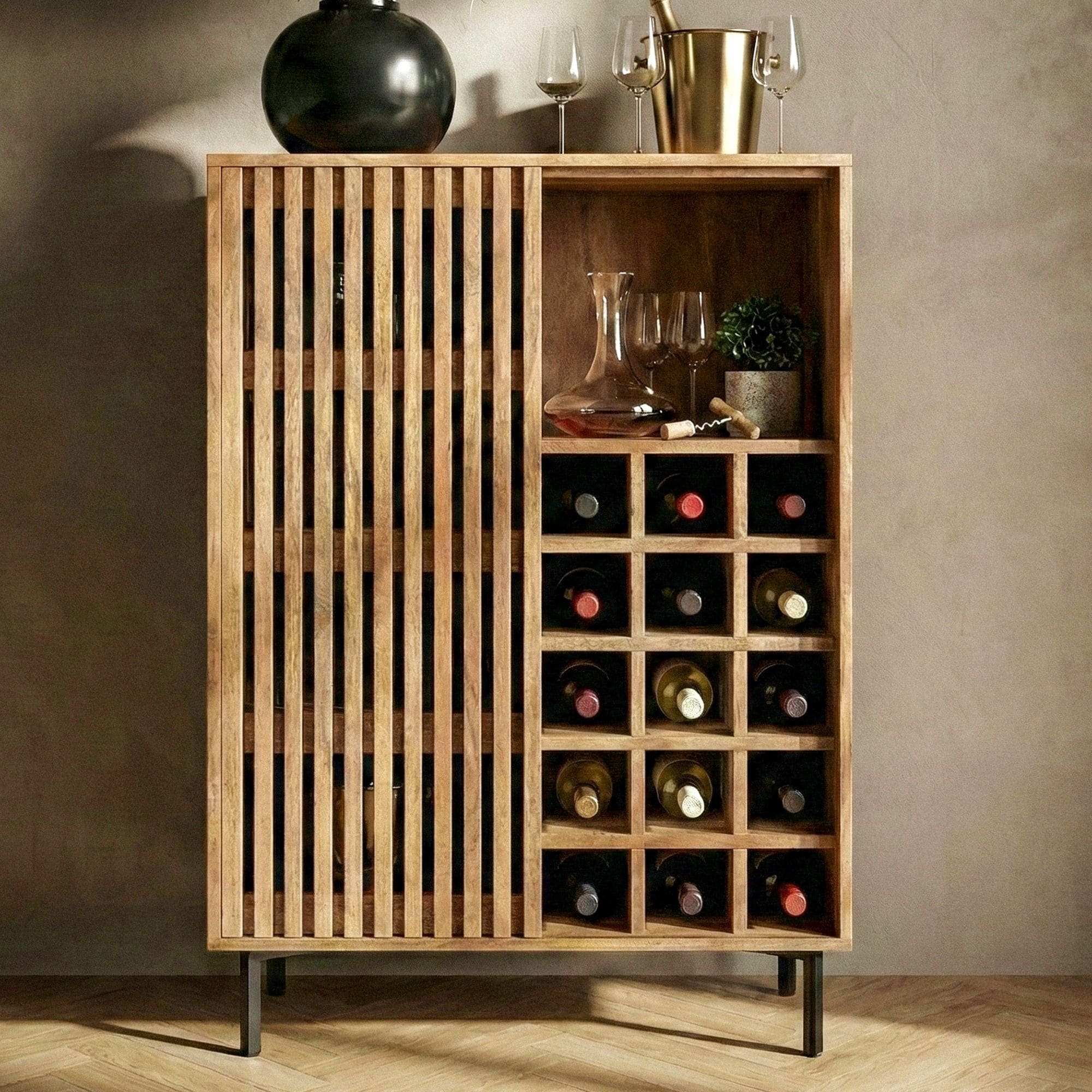 Hausbar Mango Massivholz 123cm Barschrank Spirituosenschrank Weinschrank Weinbar - Bild 1