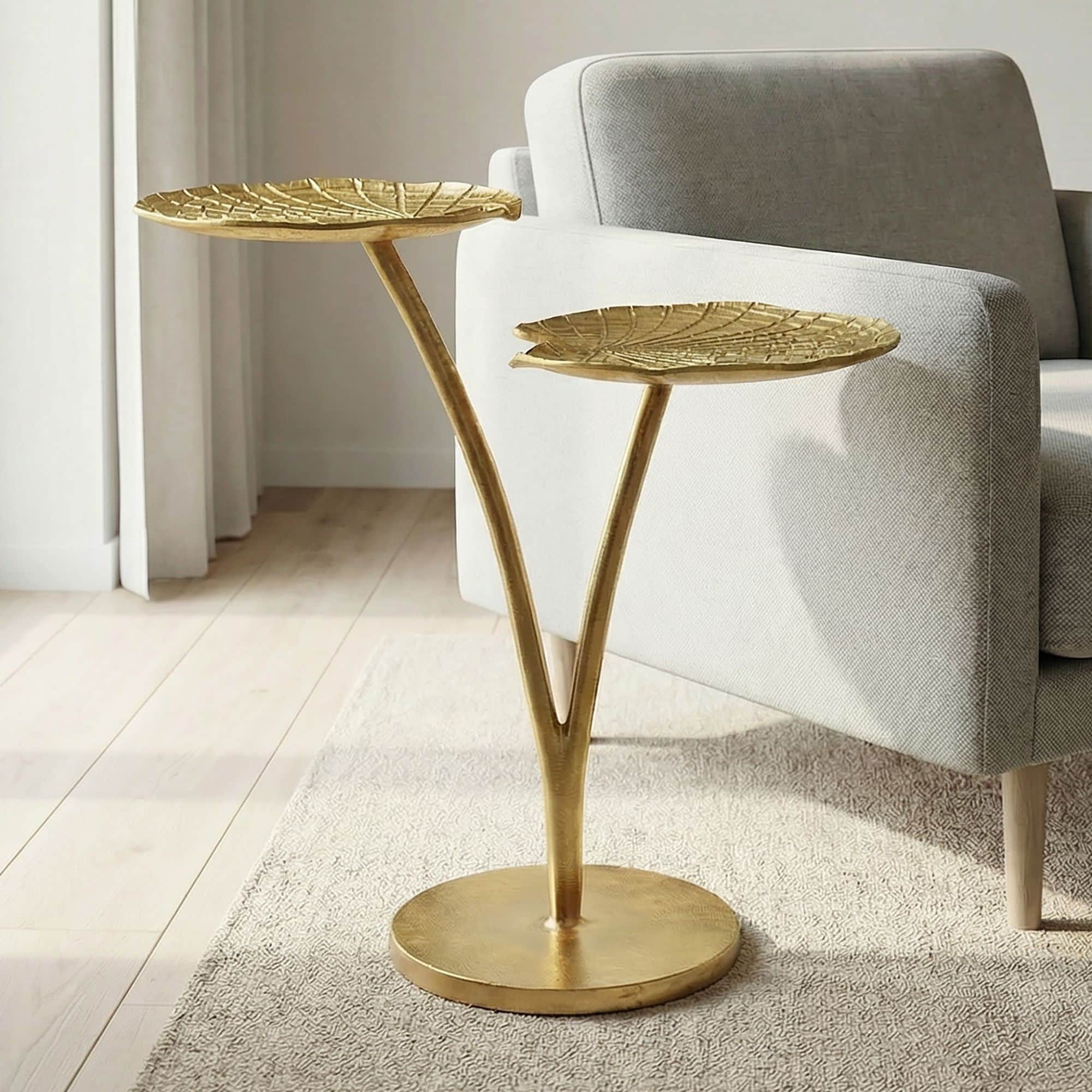 Beistelltisch Gold 57cm Alu Anstelltisch Blatt Wohnzimmertisch Couchtisch Rund - Bild 1