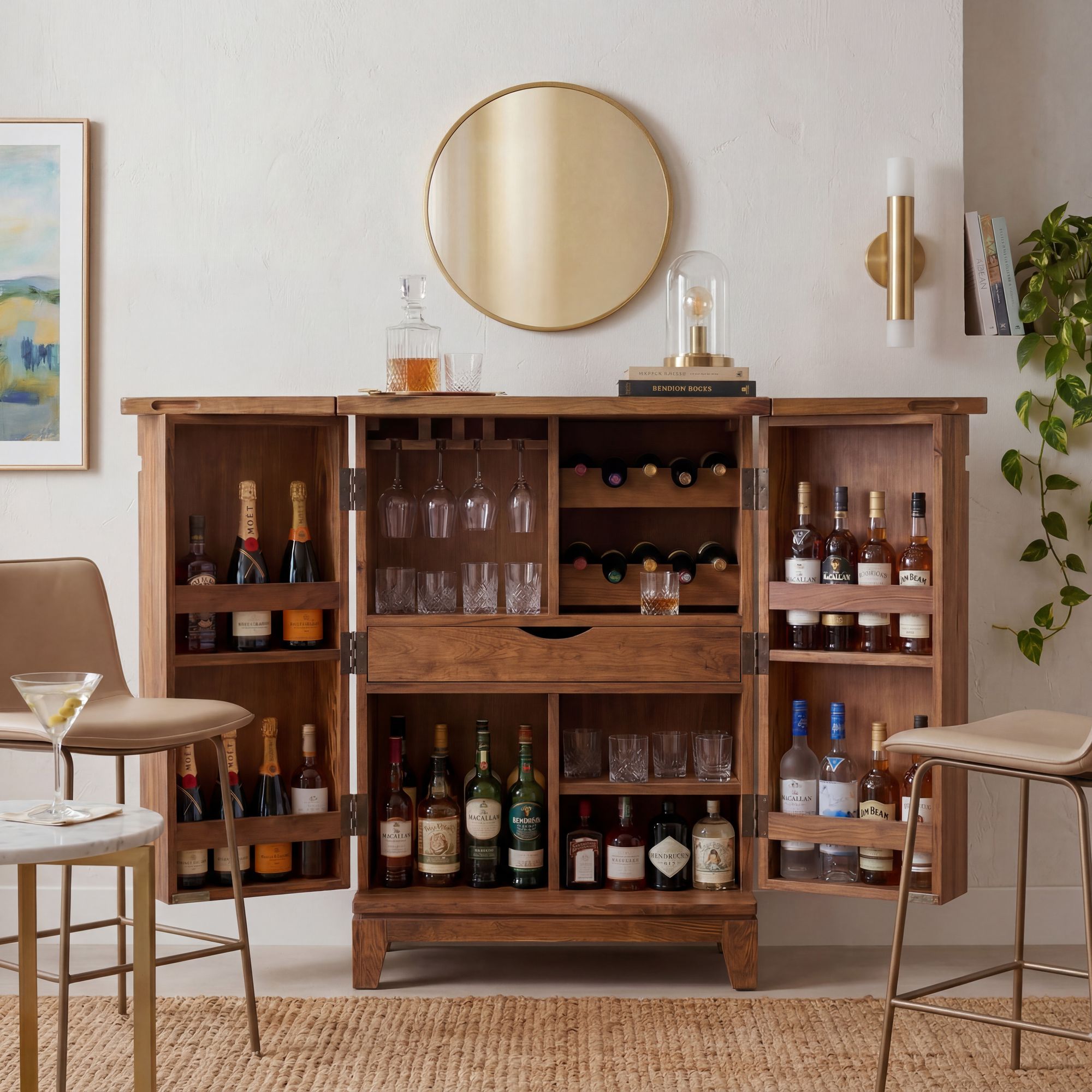Hausbar Massivholz 65cm Barschrank Weinschrank aufklappbar Bar M&ouml;bel Handmade - Bild 1