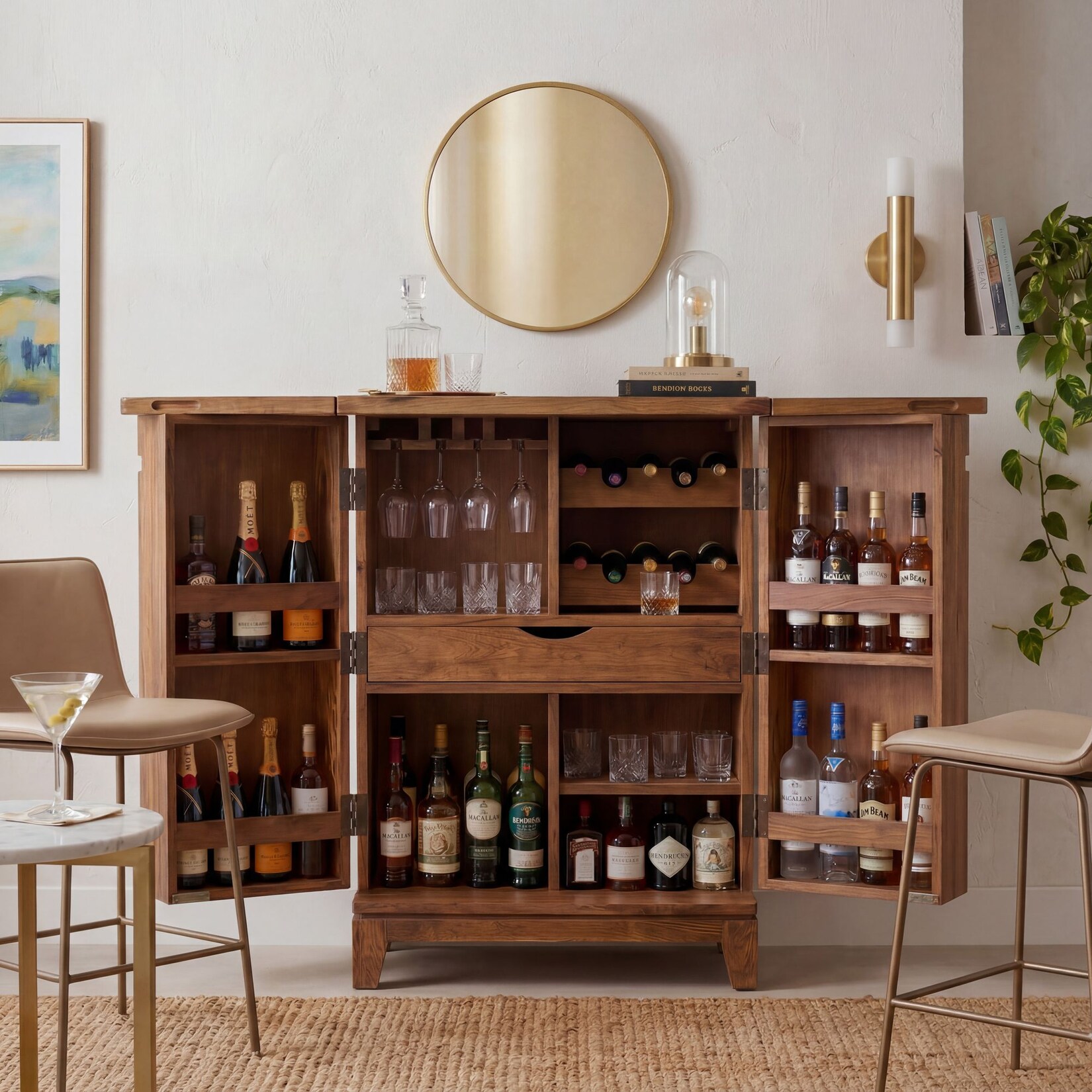 Hausbar Massivholz 65cm Barschrank Weinschrank aufklappbar Bar Möbel Handmade