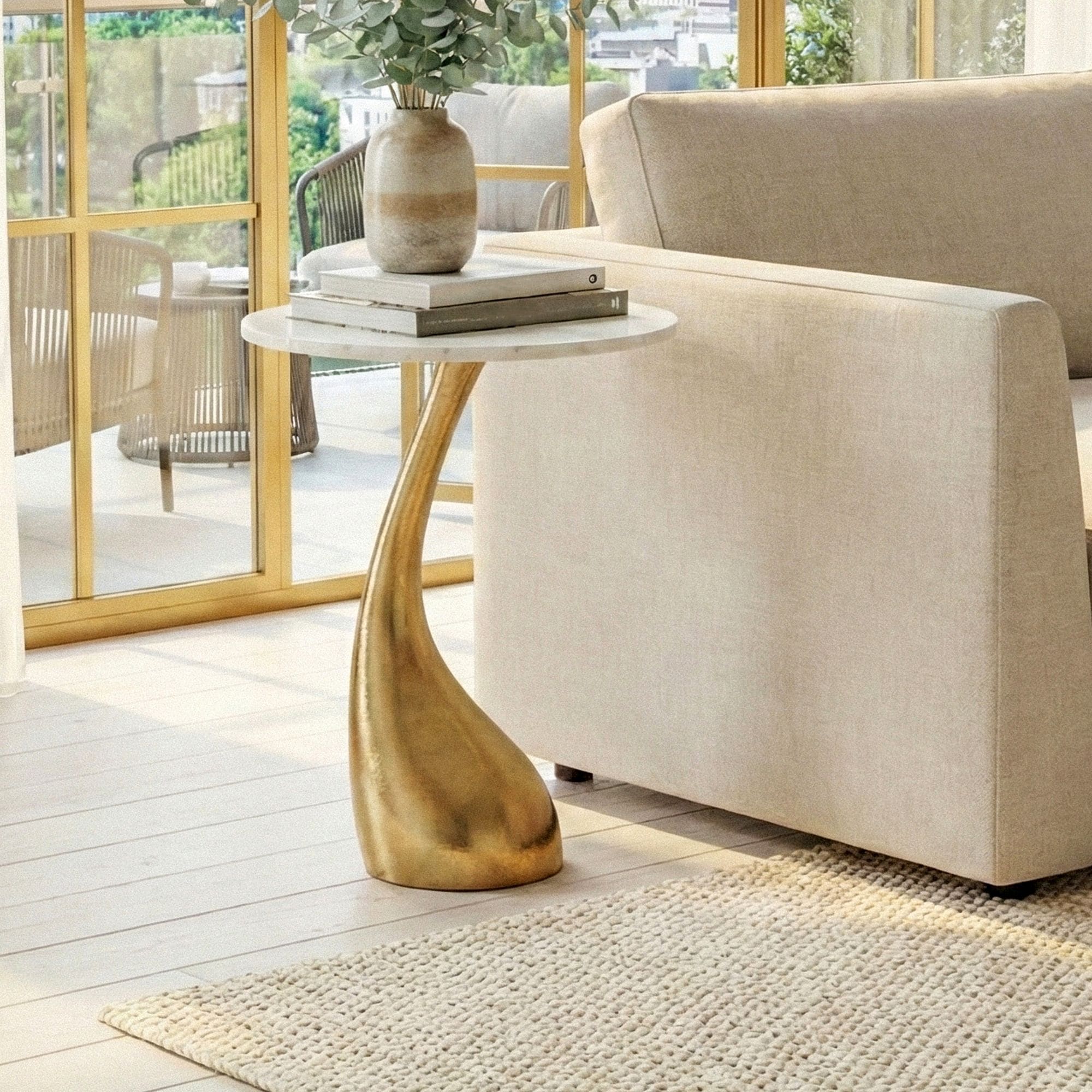 Beistelltisch 45cm Gold Marmor Wohnzimmertisch Alu Sofatisch Couchtisch Rund - Bild 1