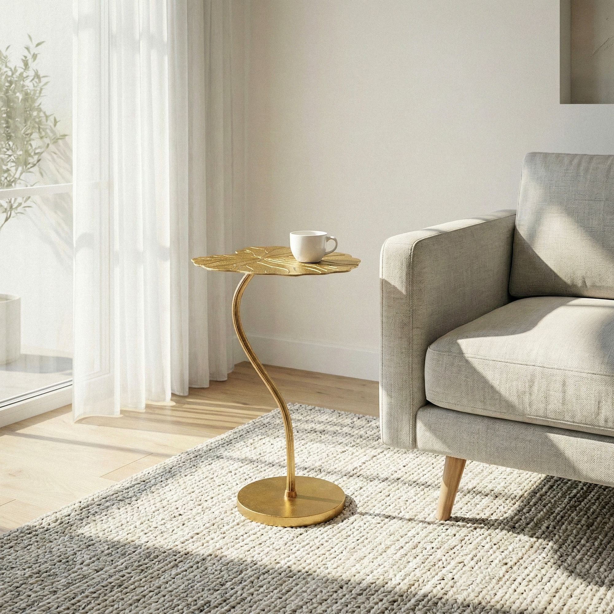 Beistelltisch Alu Gold 40x38cm Blattform Wohnzimmertisch Couchtisch Anstelltisch 