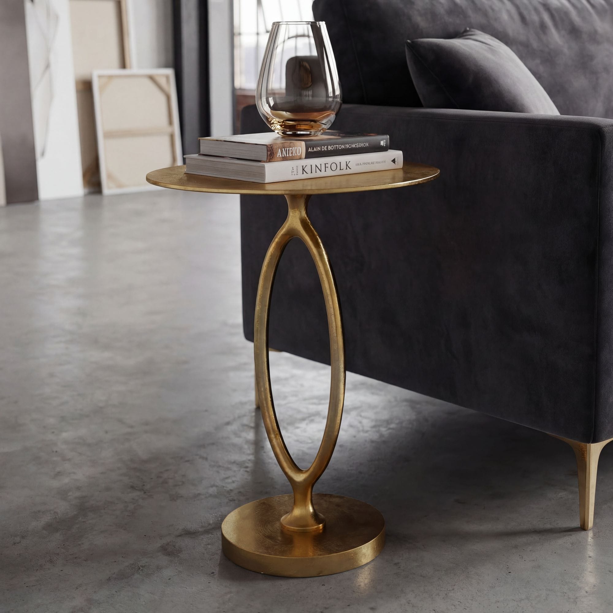 Beistelltisch Alu Gold 44cm Rund Wohnzimmertisch Couchtisch Anstelltisch Metall 