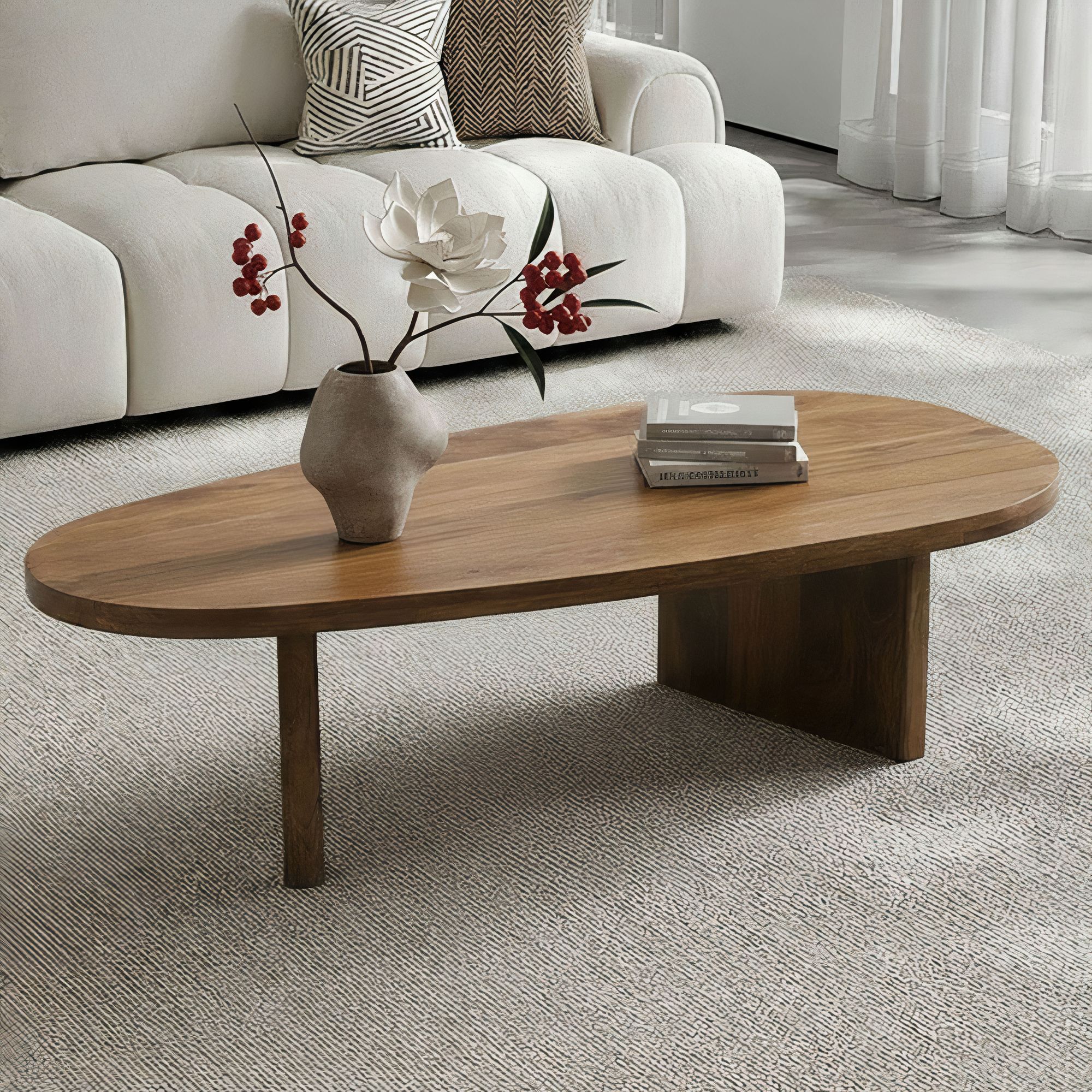 Couchtisch oval Mango Massivholz Sofatisch 120cm Beistelltisch Wohnzimmertisch 