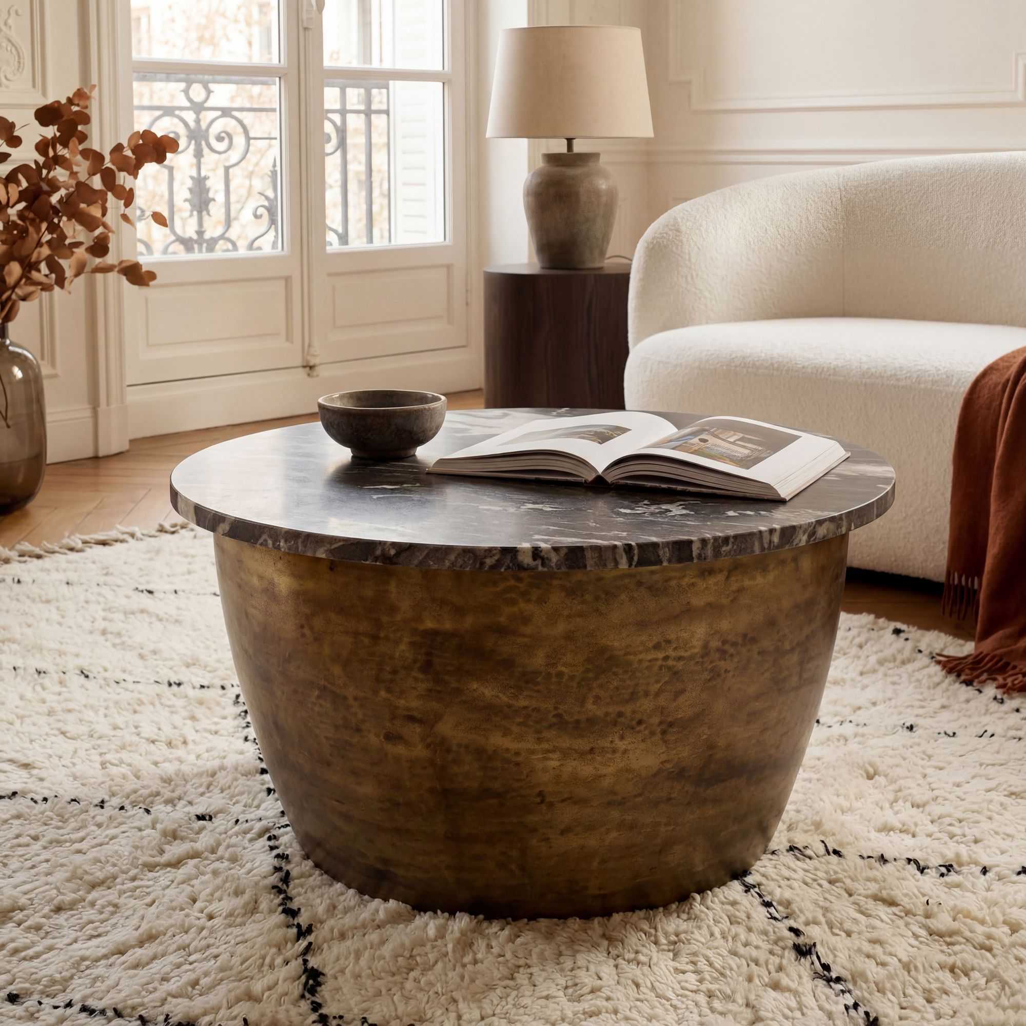 Couchtisch 60cm mit Marmor Platte schwarz Wohnzimmertisch Beistelltisch Rund - Bild 1