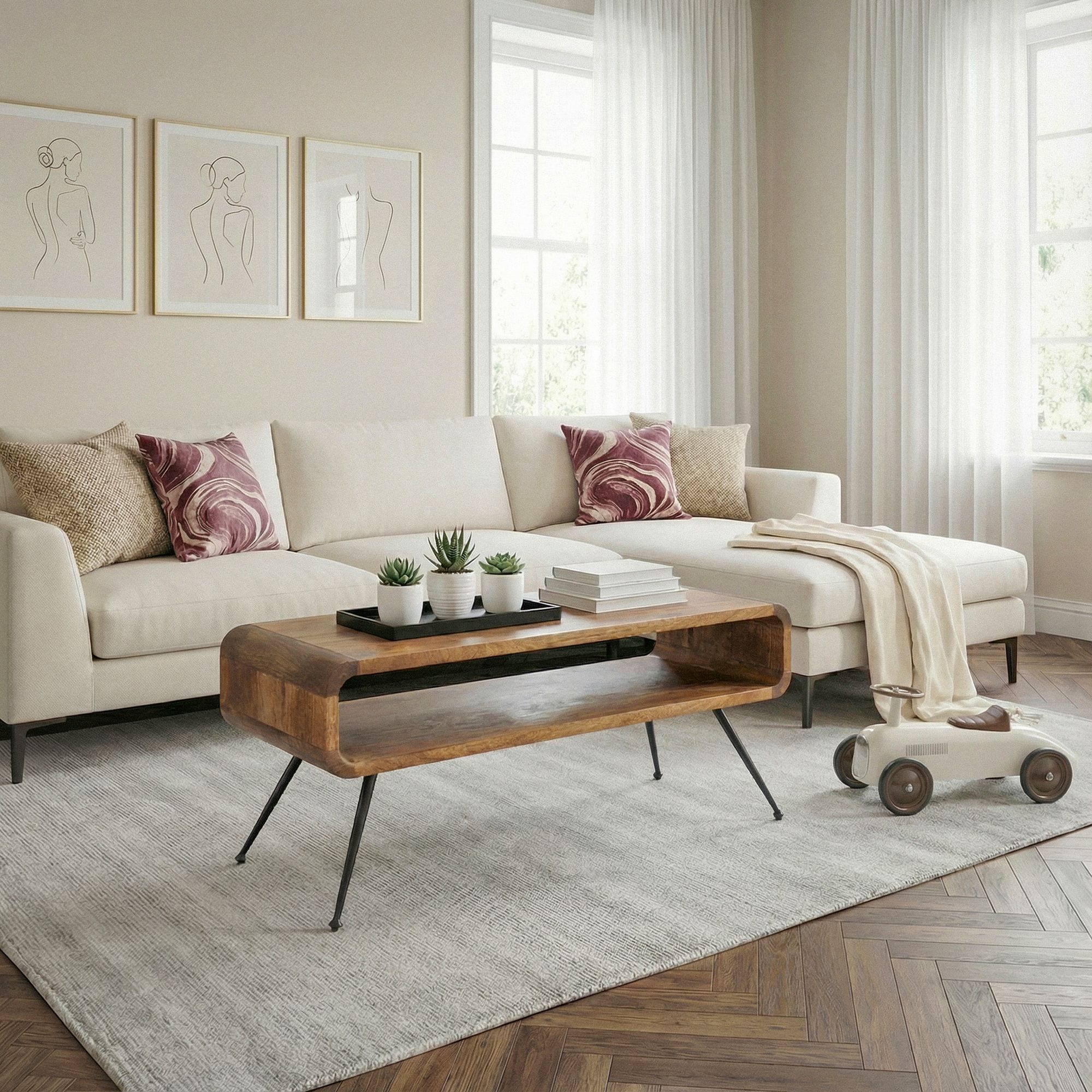 Couchtisch Mango Massivholz 105cm Wohnzimmertisch Sofatisch Beistelltisch Ablage - Bild 1