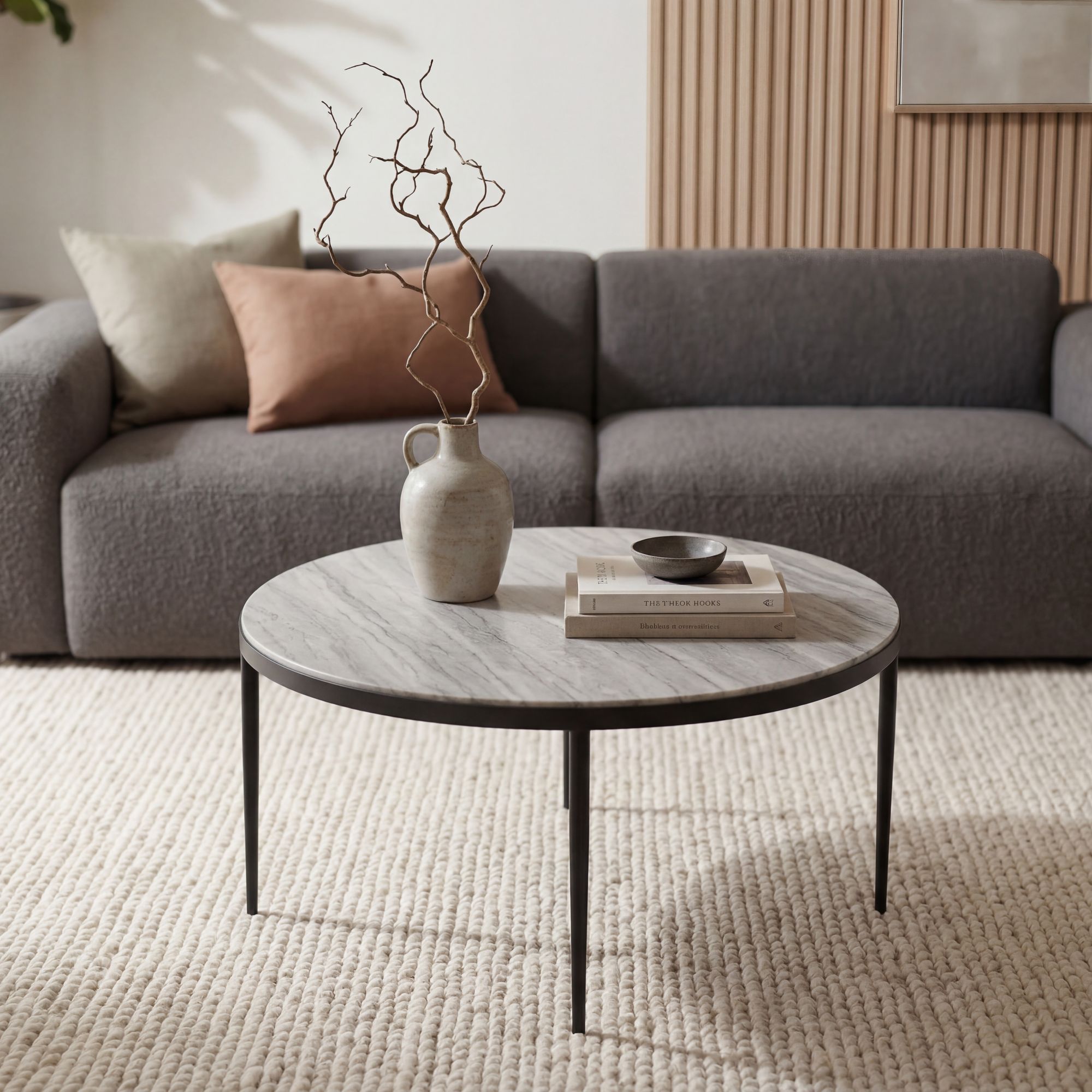 Couchtisch 70cm mit Marmor Platte wei&szlig; Wohnzimmertisch Beistelltisch Metall rund 