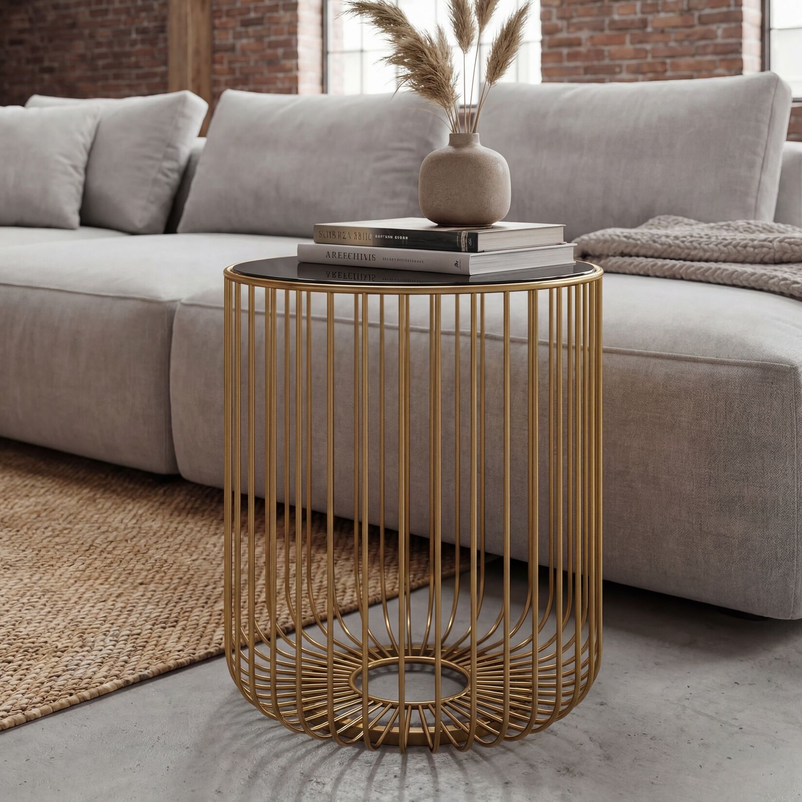 Beistelltisch 40cm Sofatisch Metall Glas Wohnzimmertisch Couchtisch Rund Gold