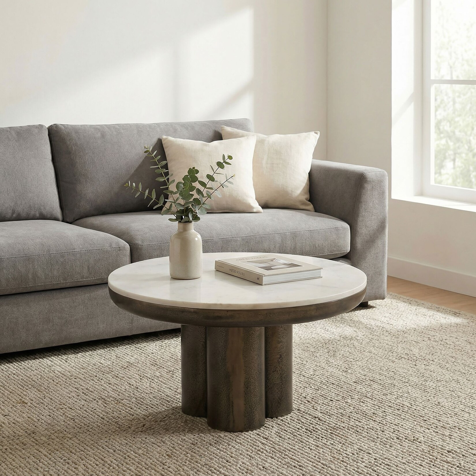 Couchtisch 60cm mit Marmor Platte weiß Wohnzimmertisch Beistelltisch Metall Rund