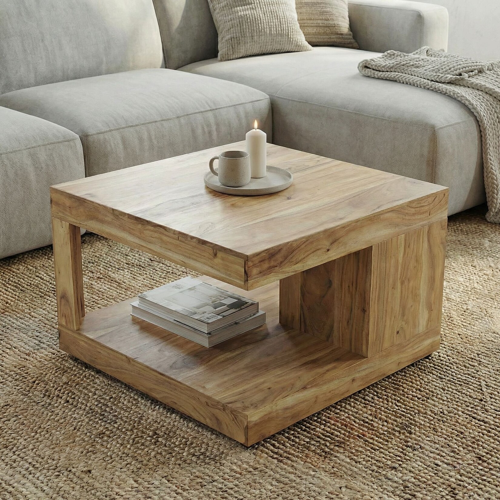Couchtisch Akazie Massivholz 60cm Wohnzimmertisch Beistelltisch Sofatisch Ablage