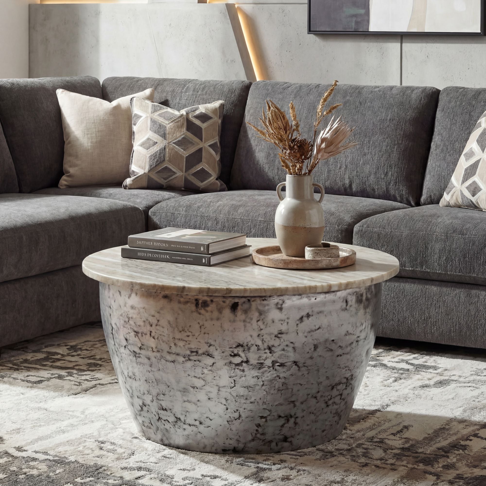 Couchtisch 60cm mit Marmor Platte wei&szlig; Wohnzimmertisch Beistelltisch Rund Silber - Bild 1