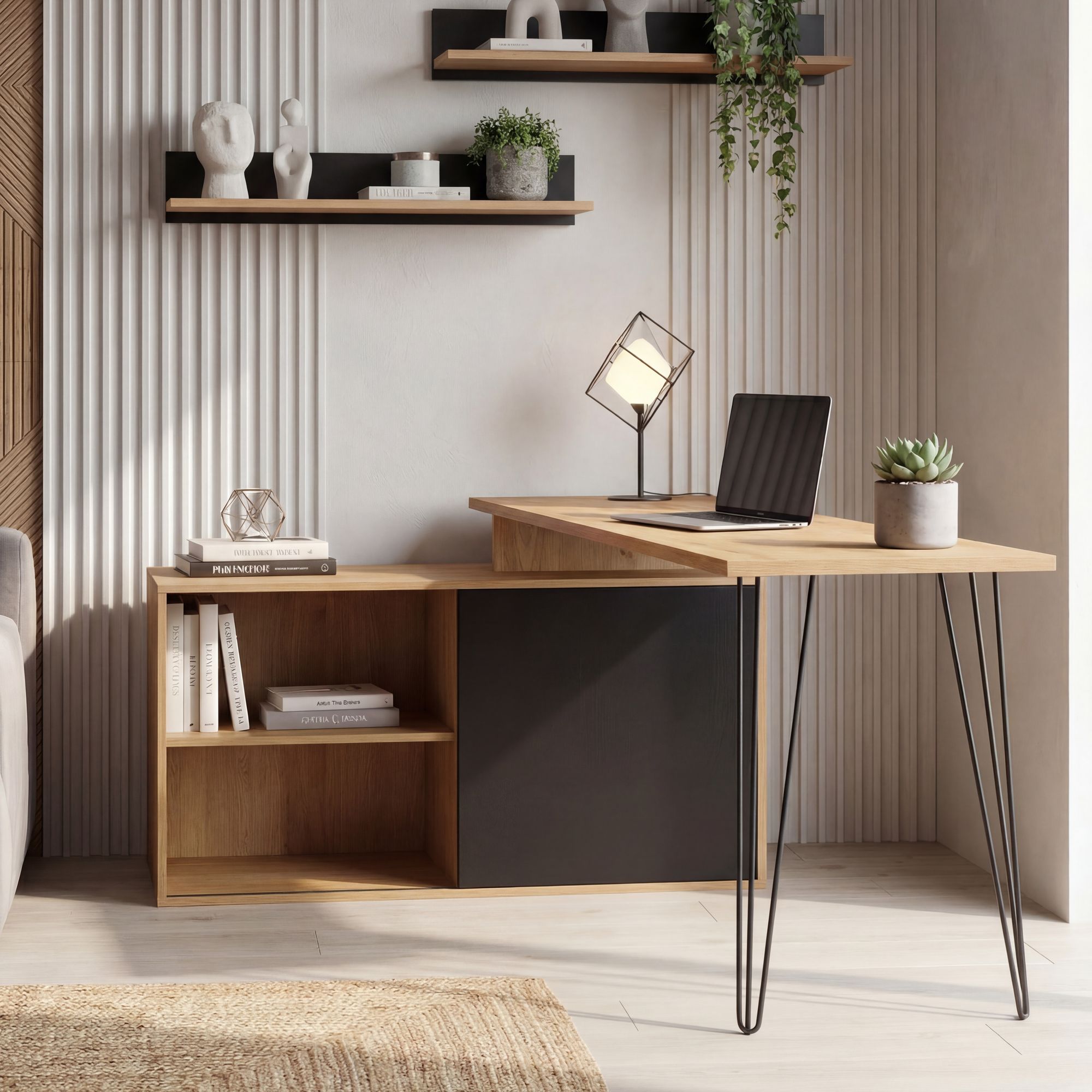 Schreibtisch 130cm Regal Eckschreibtisch L Form Computertisch Stauraum Holzoptik - Bild 1