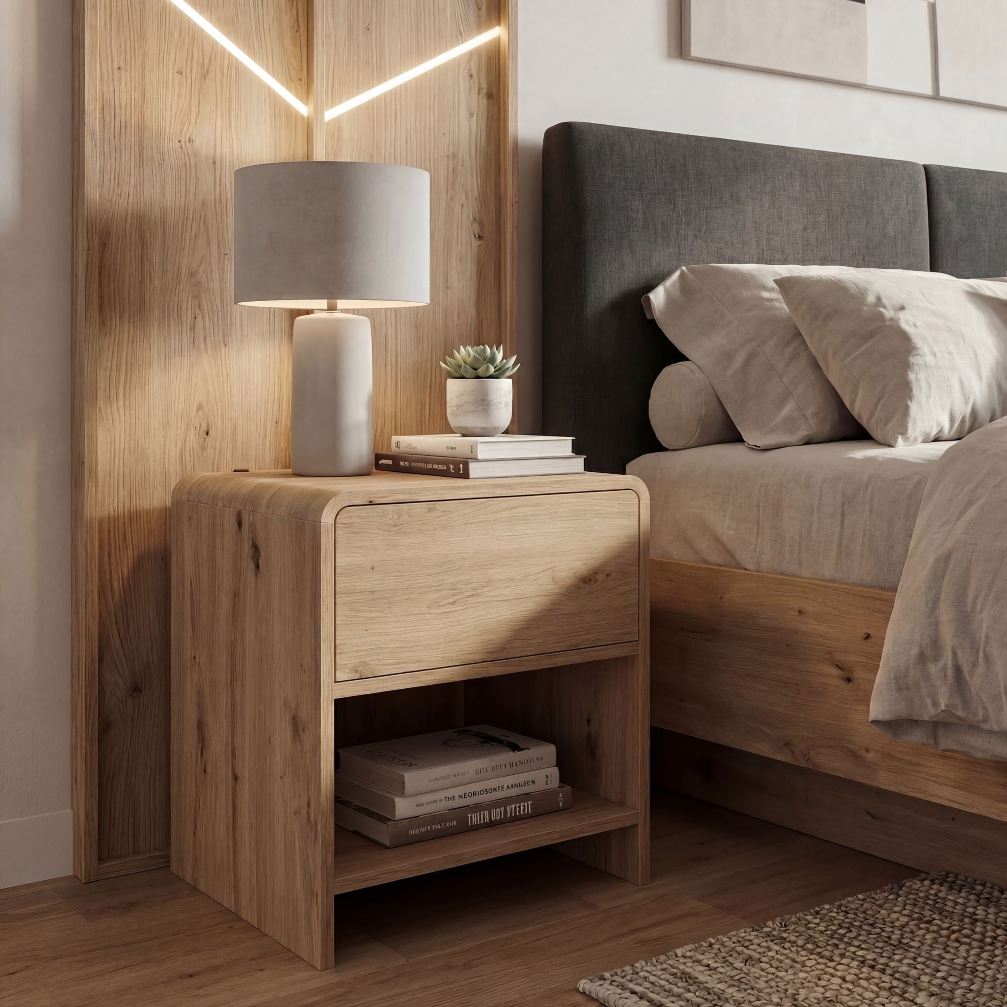 Nachttisch Nachtkommode Boxspringbett 50cm Eiche Dekor Schublade Stauraum Klein - Bild 1
