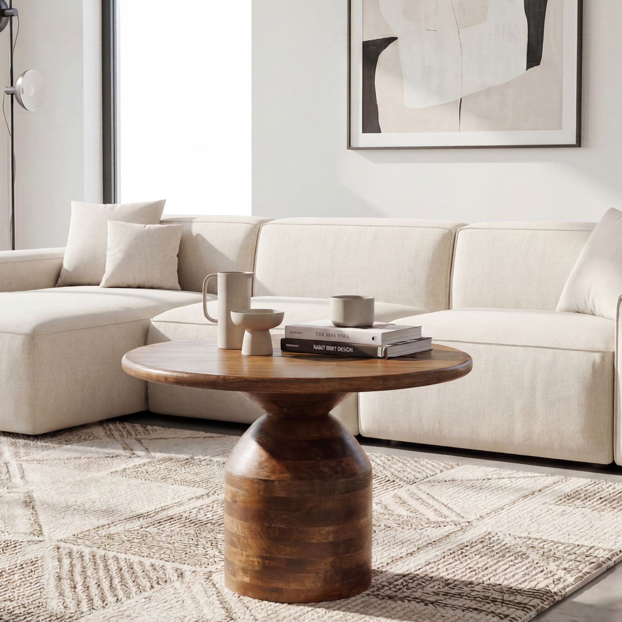 Couchtisch Massivholz Sofatisch 60cm rund Beistelltisch Design Wohnzimmertisch - Bild 1