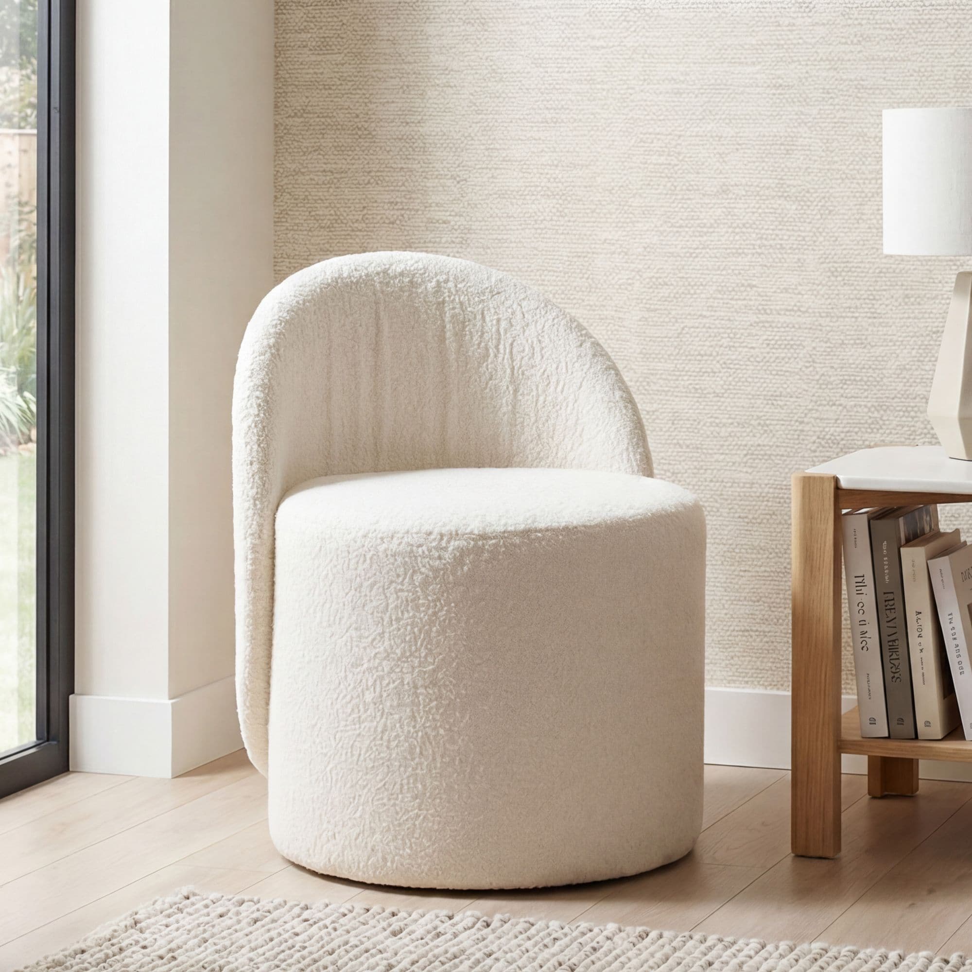 Sitzhocker Teddy Stoff 40cm Creme Stoffhocker Rund Polsterhocker R&uuml;ckenlehne - Bild 1