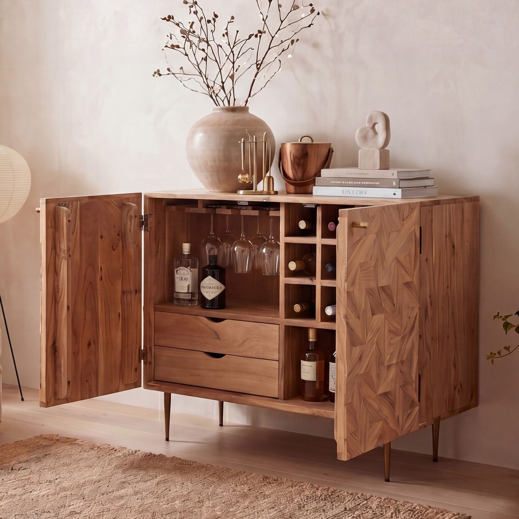 Hausbar Massivholz 90cm Barschrank Weinschrank Getränkeschrank Design Bar Möbel