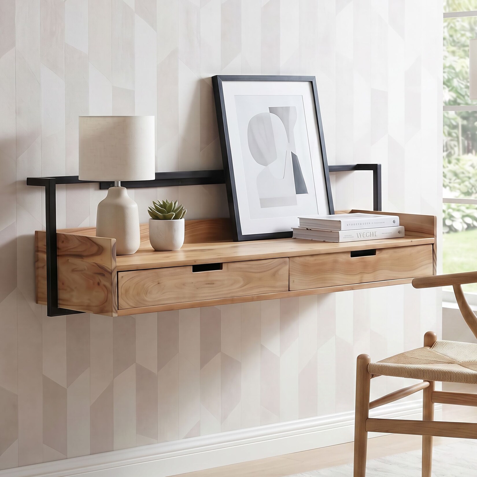 Wandschreibtisch 120cm Massivholz Stauraum Schreibtisch für die Wand Schwebend