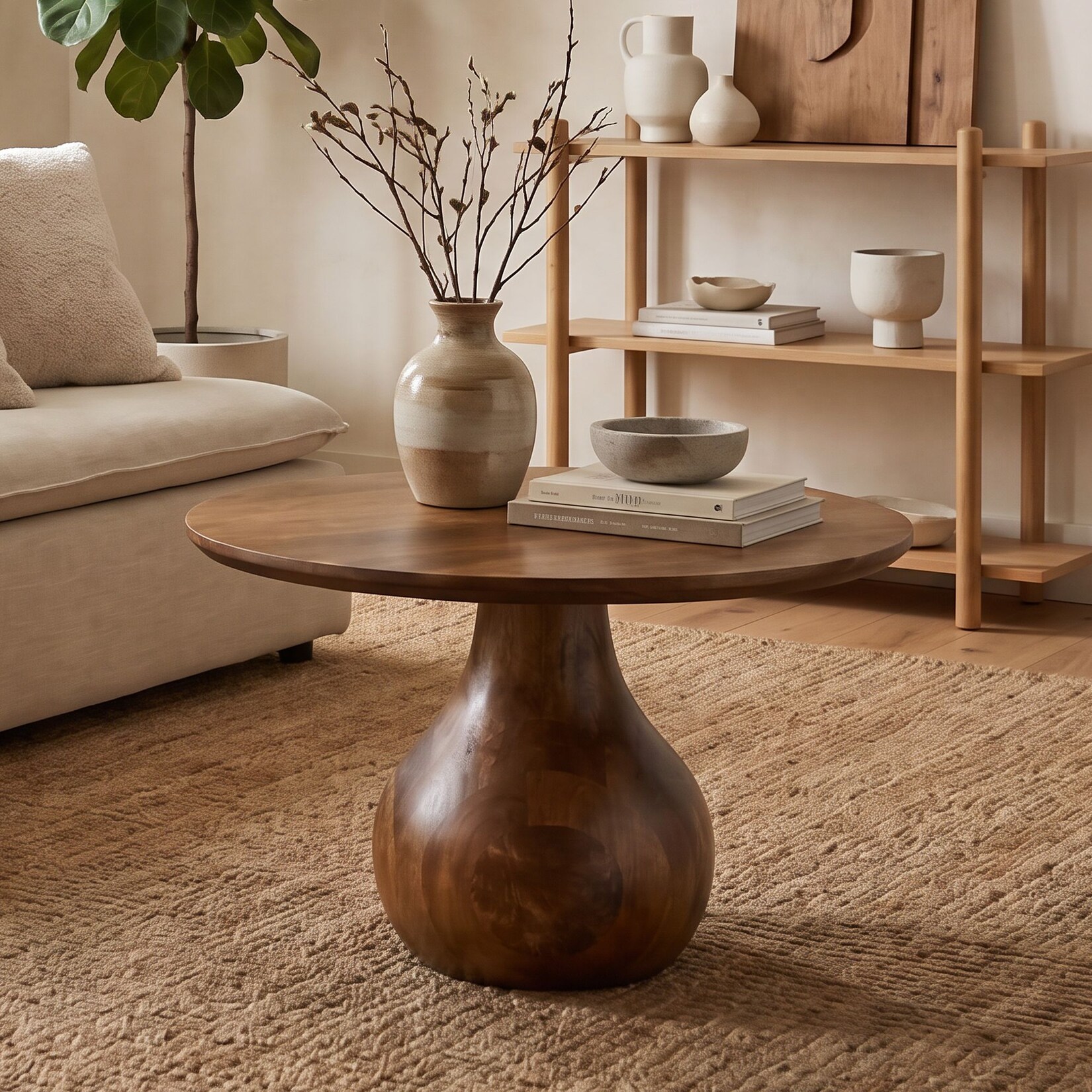 Couchtisch Massivholz 60cm Sofatisch Rund Beistelltisch Tisch Tropfenfuß Holz