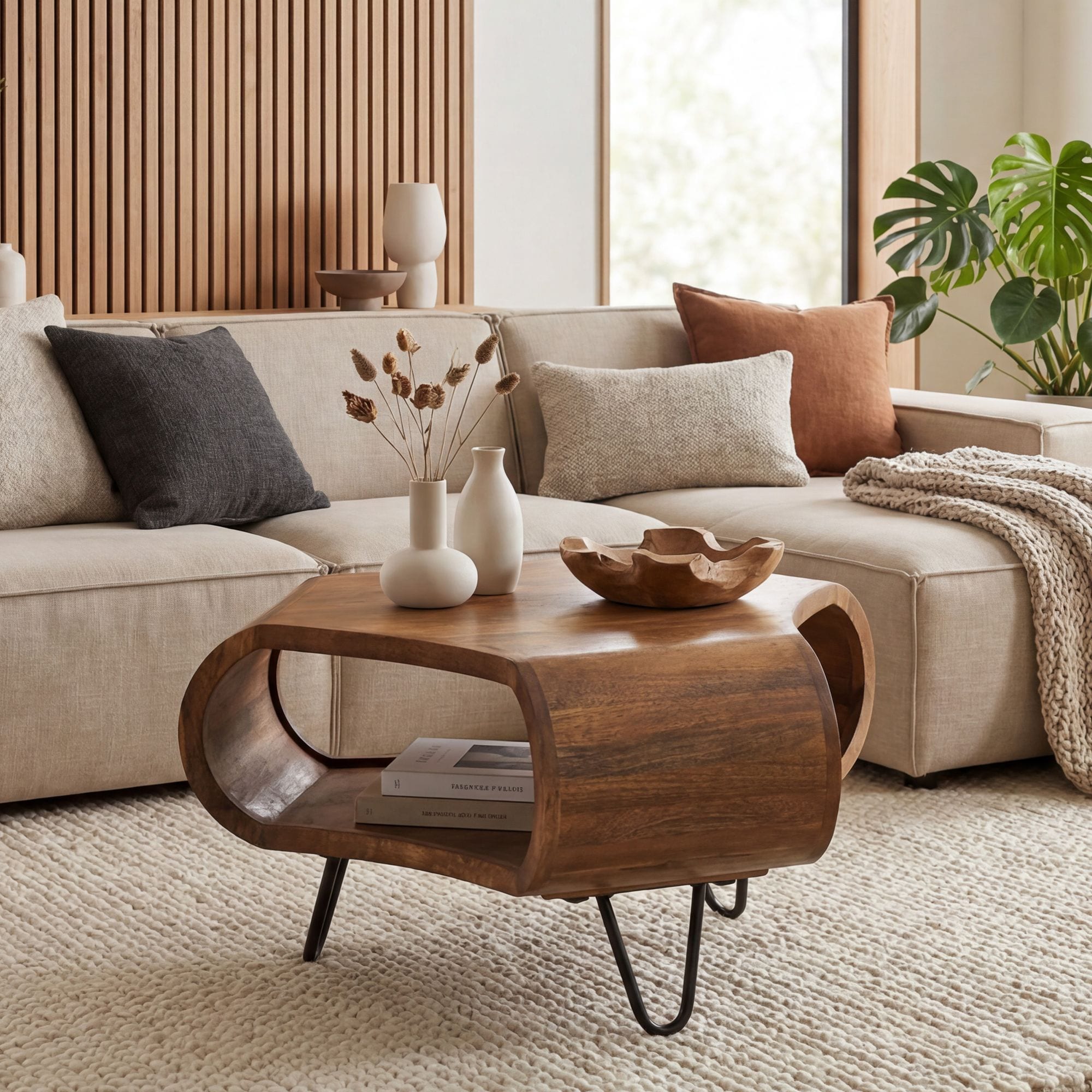 Couchtisch Massivholz 60cm Wohnzimmertisch mit Stauraum Sofatisch Beistelltisch - Bild 1