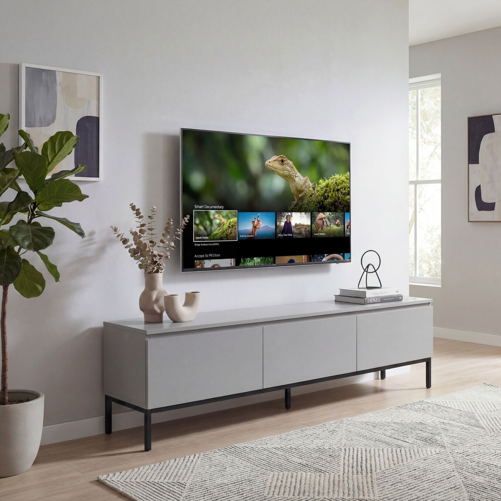 Lowboard 150 cm Grau TV Schrank Schublade Fernsehkommode Stauraum Fernsehschrank