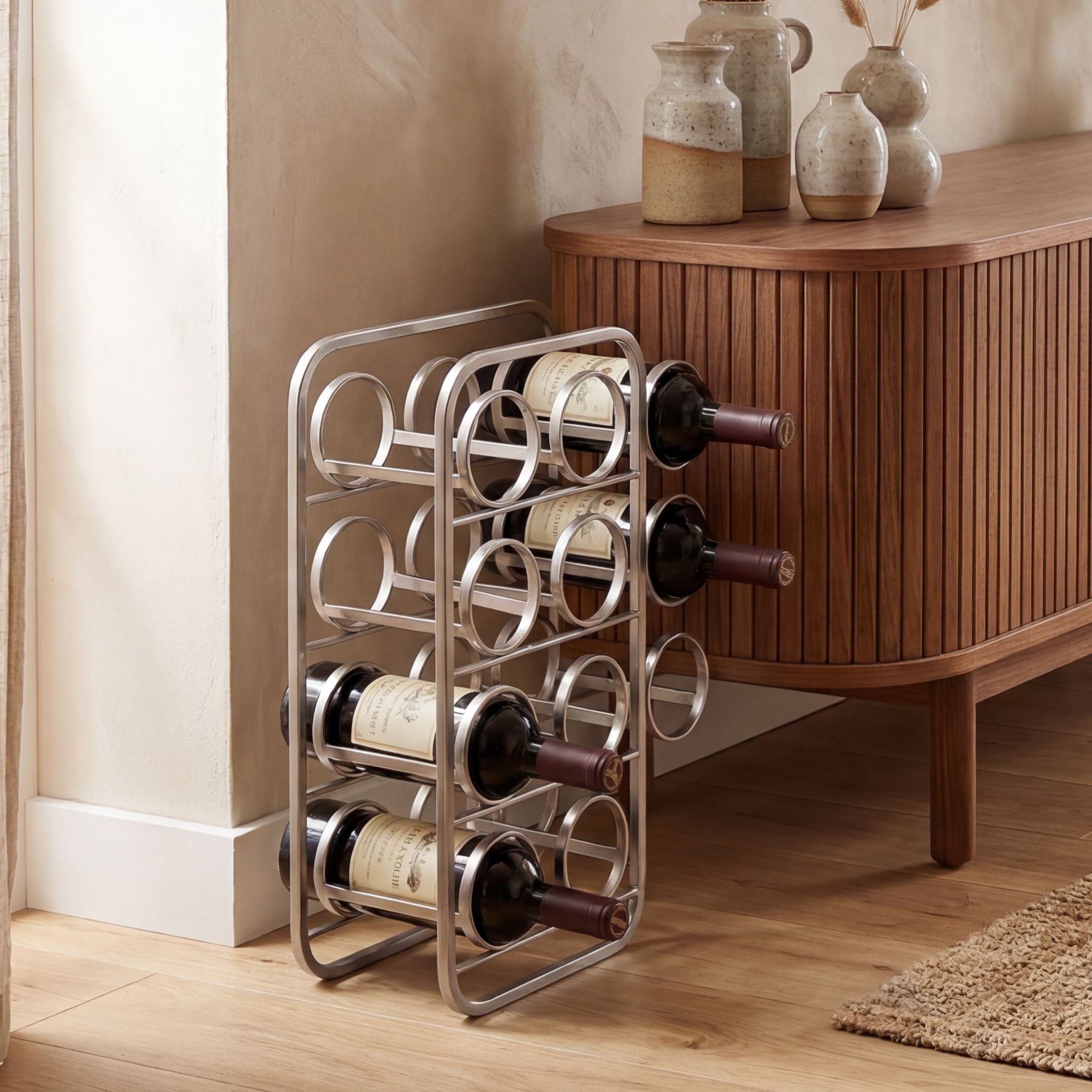 Weinregal Metall 47cm Silber Flaschenregal 11 Flaschen Weinst&auml;nder Modern - Bild 1