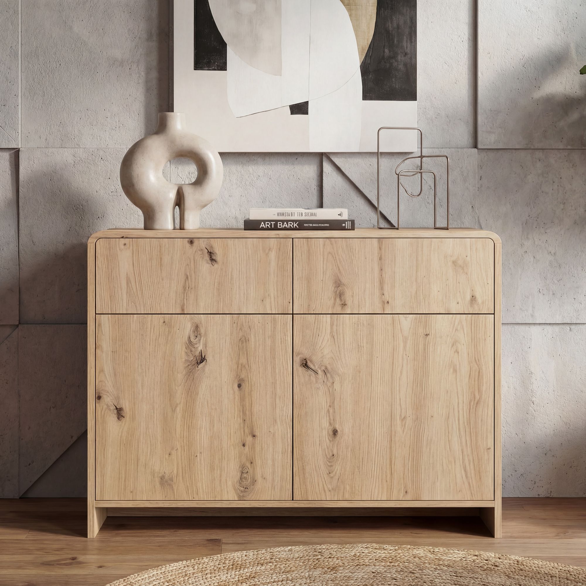 Sideboard Eiche Dekor 88cm Kommode Anrichte Standschrank mit T&uuml;ren Schubladen - Bild 1