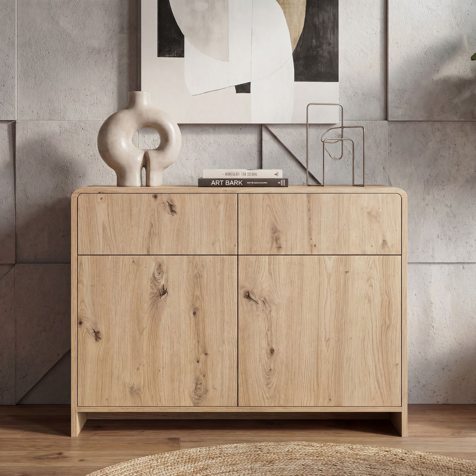 Sideboard Eiche Dekor 88cm Kommode Anrichte Standschrank mit Türen Schubladen
