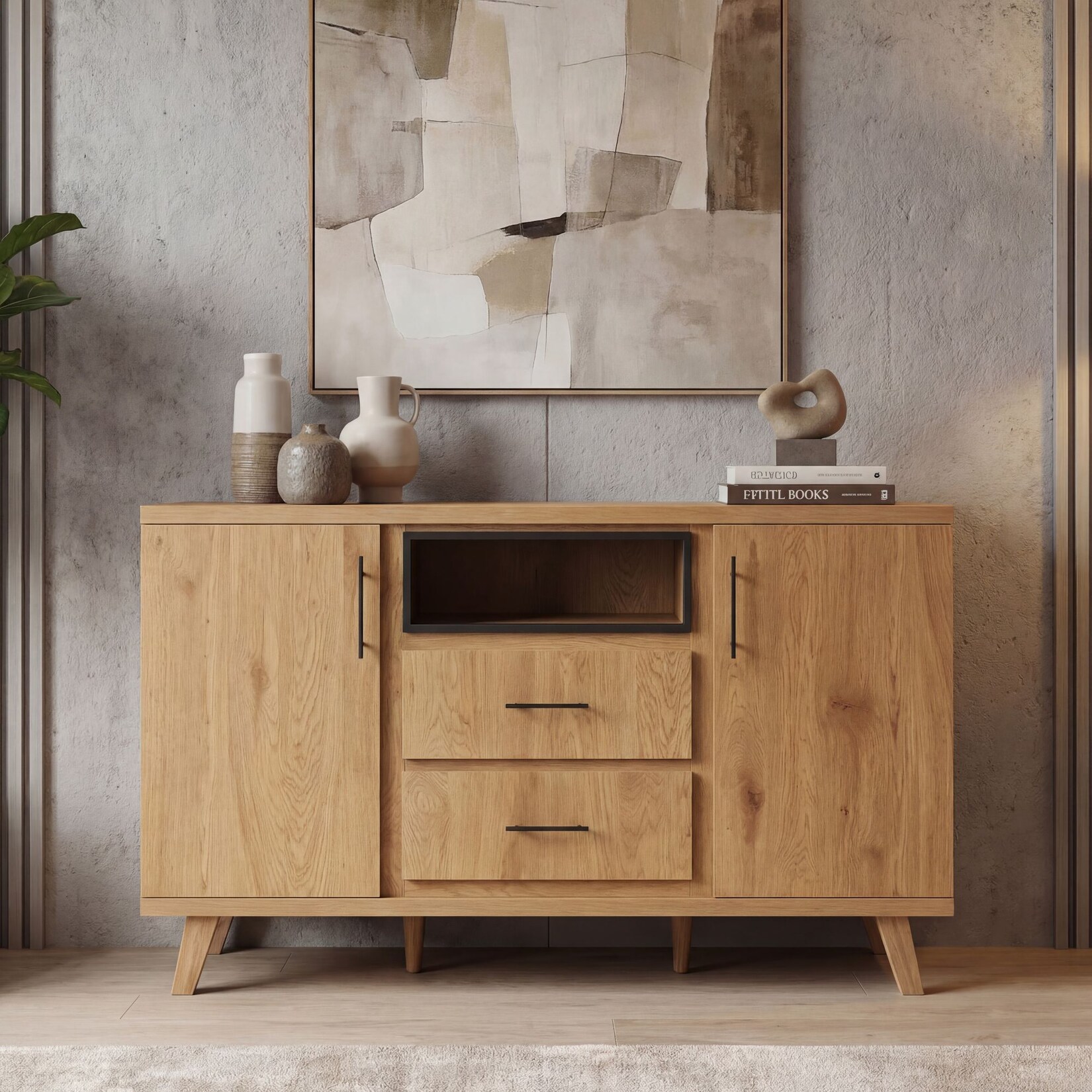 Sideboard Eiche Dekor 150cm Kommode Anrichte Standschrank mit Türen Schubladen