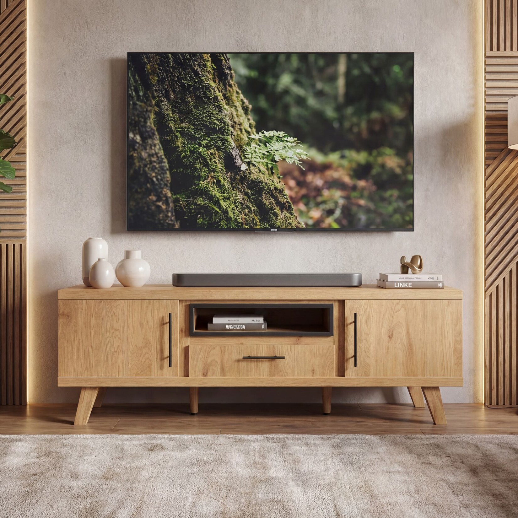 TV Board Lowboard Fernsehschrank Eiche Dekor 150cm TV Schrank Türen Schublade