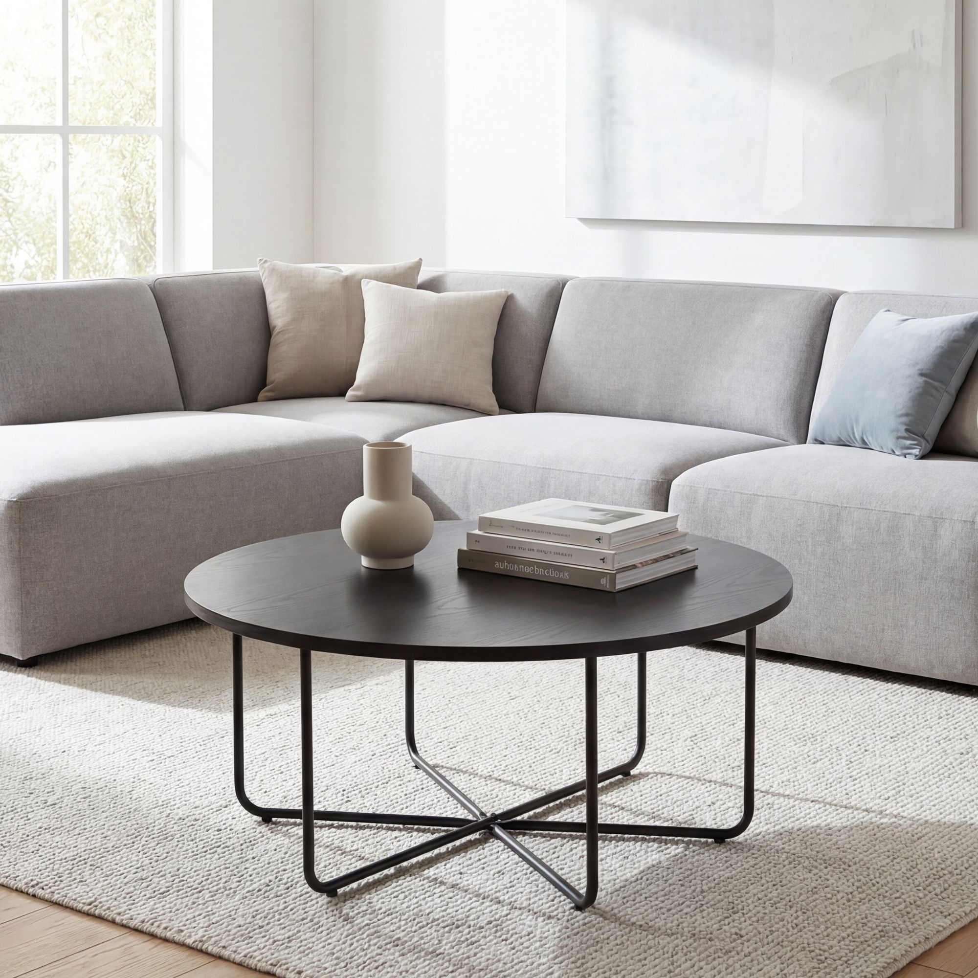 Couchtisch 80cm Rund Schwarz Sofatisch Wohnzimmertisch Beistelltisch Modern - Bild 1