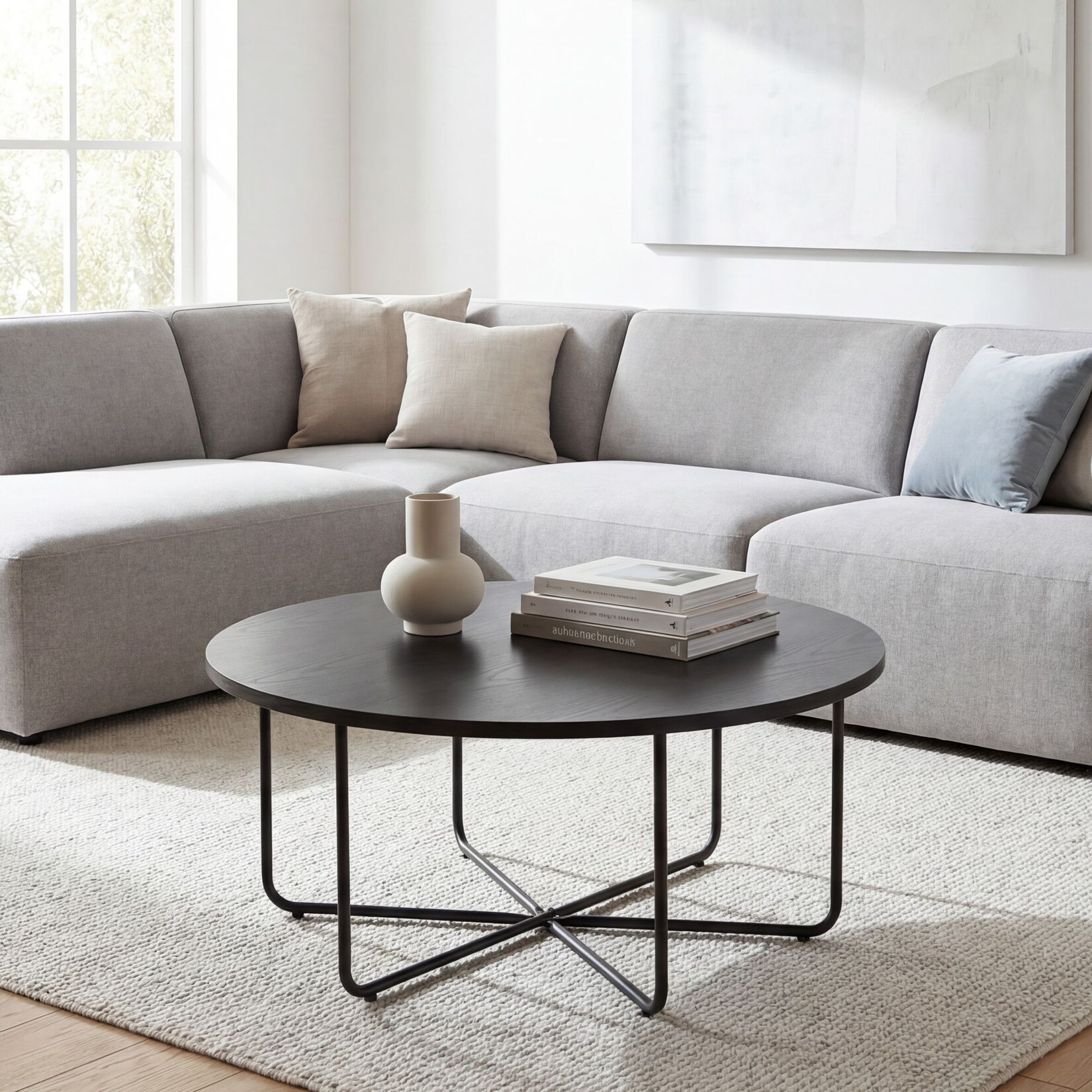 Couchtisch 80cm Rund Schwarz Sofatisch Wohnzimmertisch Beistelltisch Modern