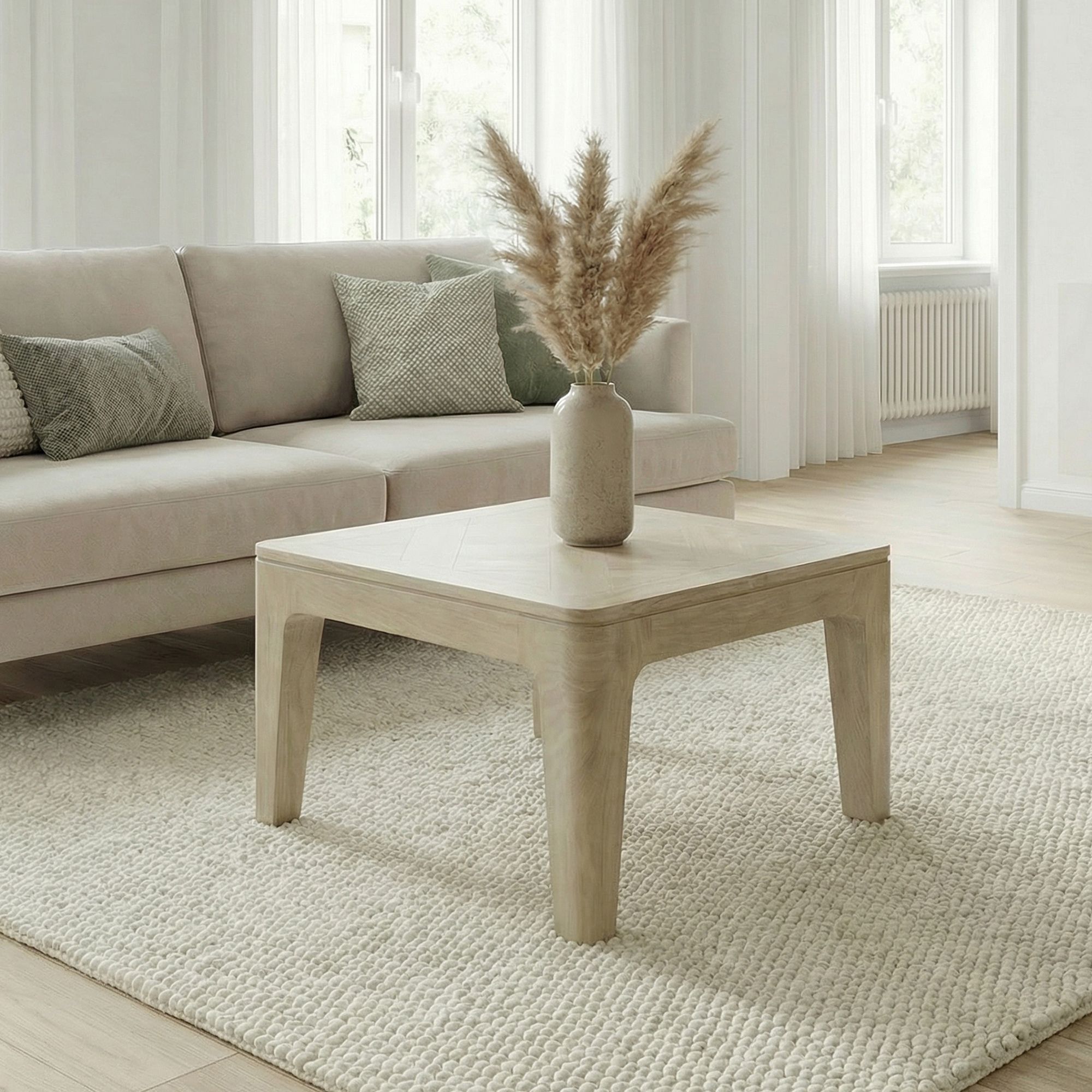 Couchtisch 60cm Massivholz white wash Sofatisch Wohnzimmertisch Beistelltisch - Bild 1