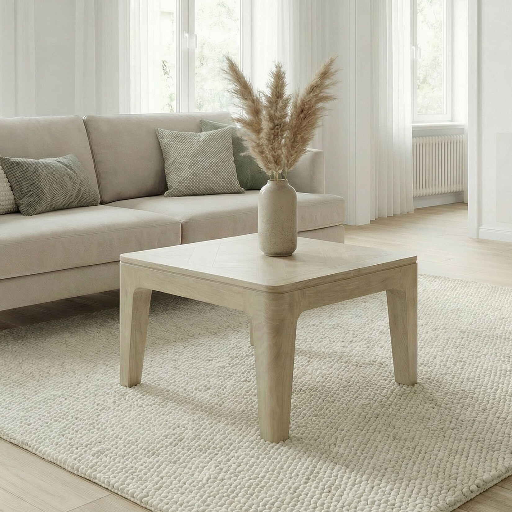 Couchtisch 60cm Massivholz white wash Sofatisch Wohnzimmertisch Beistelltisch