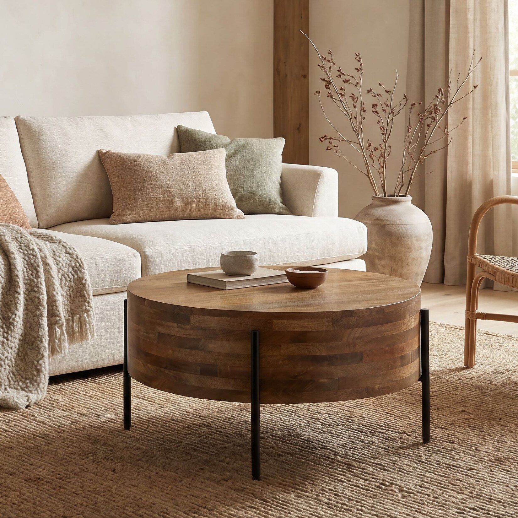 Couchtisch 70cm Mango Massivholz Rund Sofatisch Wohnzimmertisch Beistelltisch