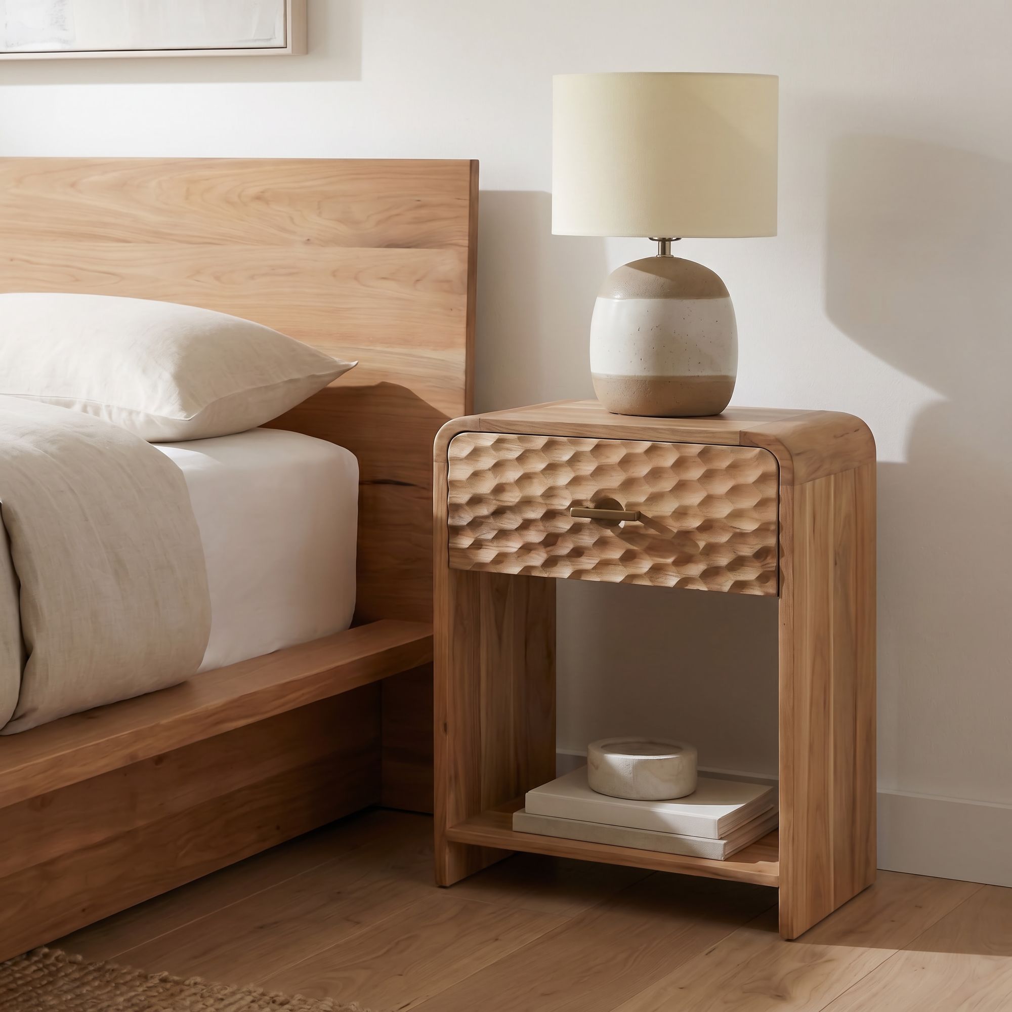 Nachttisch 54cm Massivholz Nachtkonsole hoch Nachtschrank mit Schublade Ablage - Bild 1