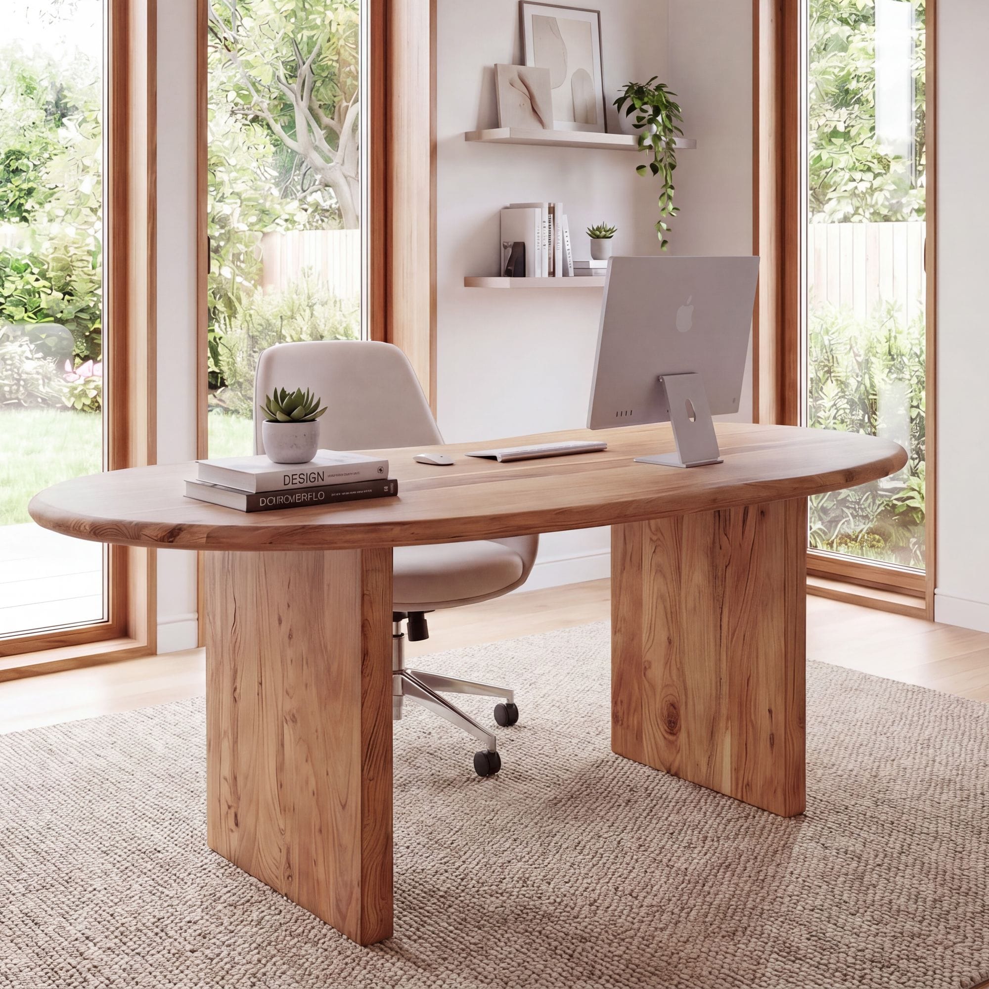 Schreibtisch 180 cm Massivholz B&uuml;rotisch Computertisch Nierenform Homeoffice - Bild 1