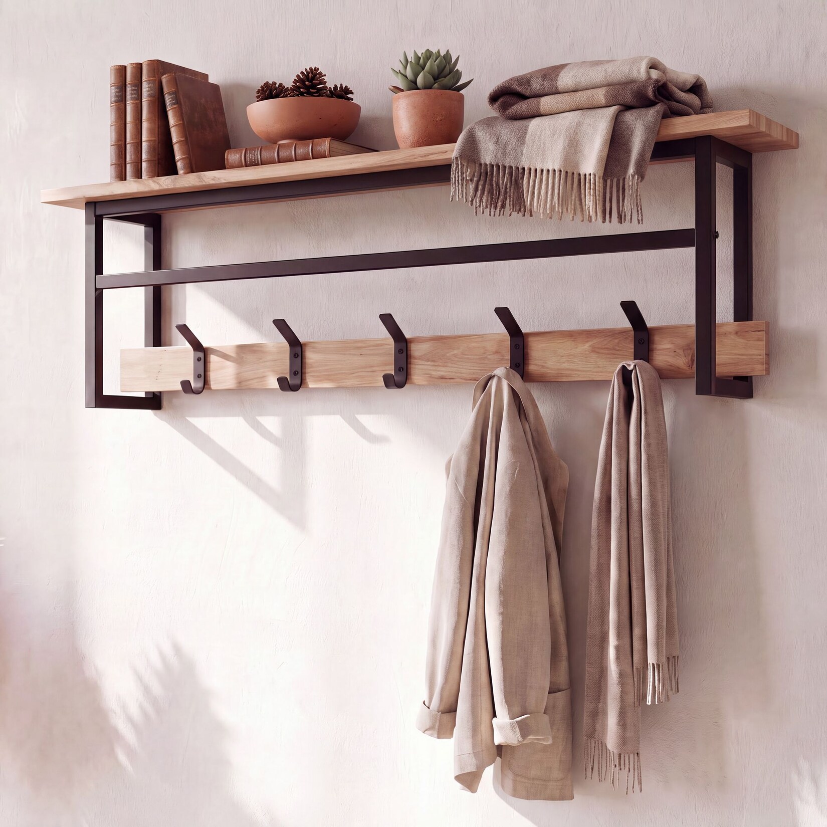 Wandgarderobe Massivholz 100cm Hängegarderobe Flurgarderobe mit Ablage 5 Haken