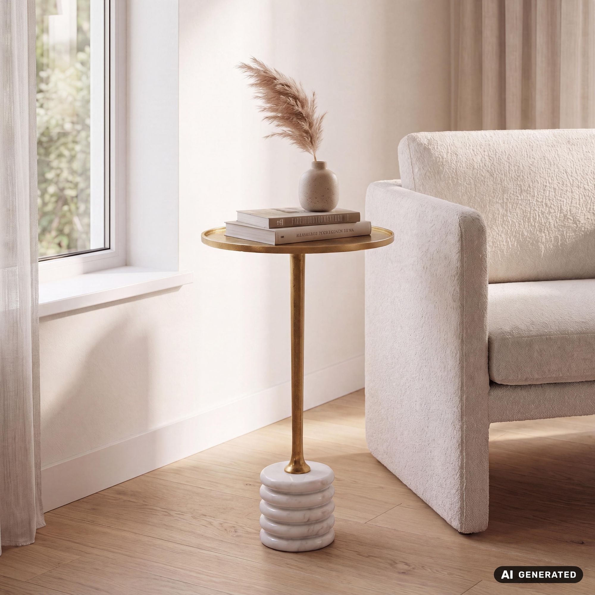 Beistelltisch 30cm Metall Couchtisch Alu Getr&auml;nketisch Marmor Wei&szlig; Handgefertigt - Bild 1